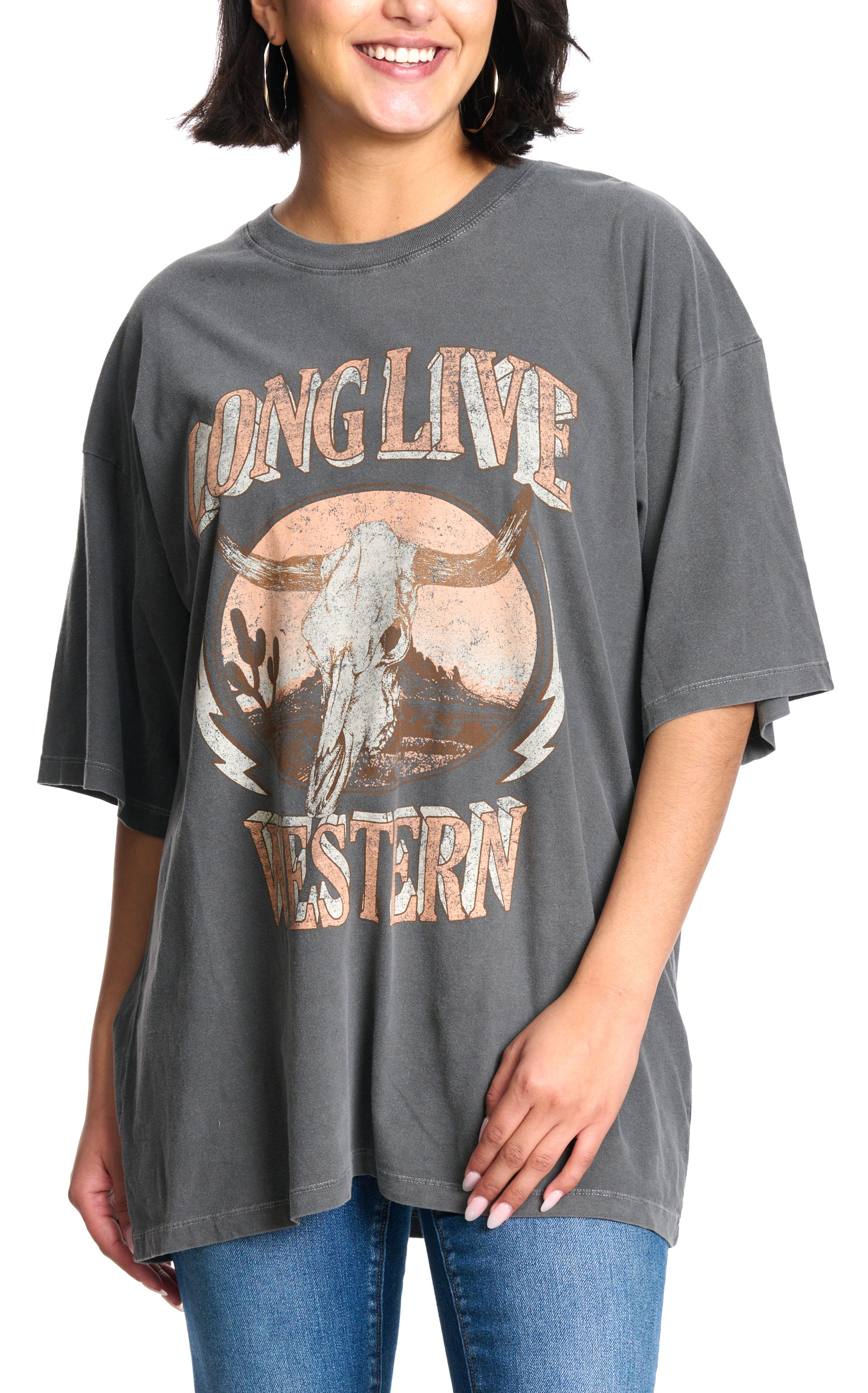 Zutter Women's Charcoal Western Boyfriend-Fit Graphic T-Shirt - Image 1