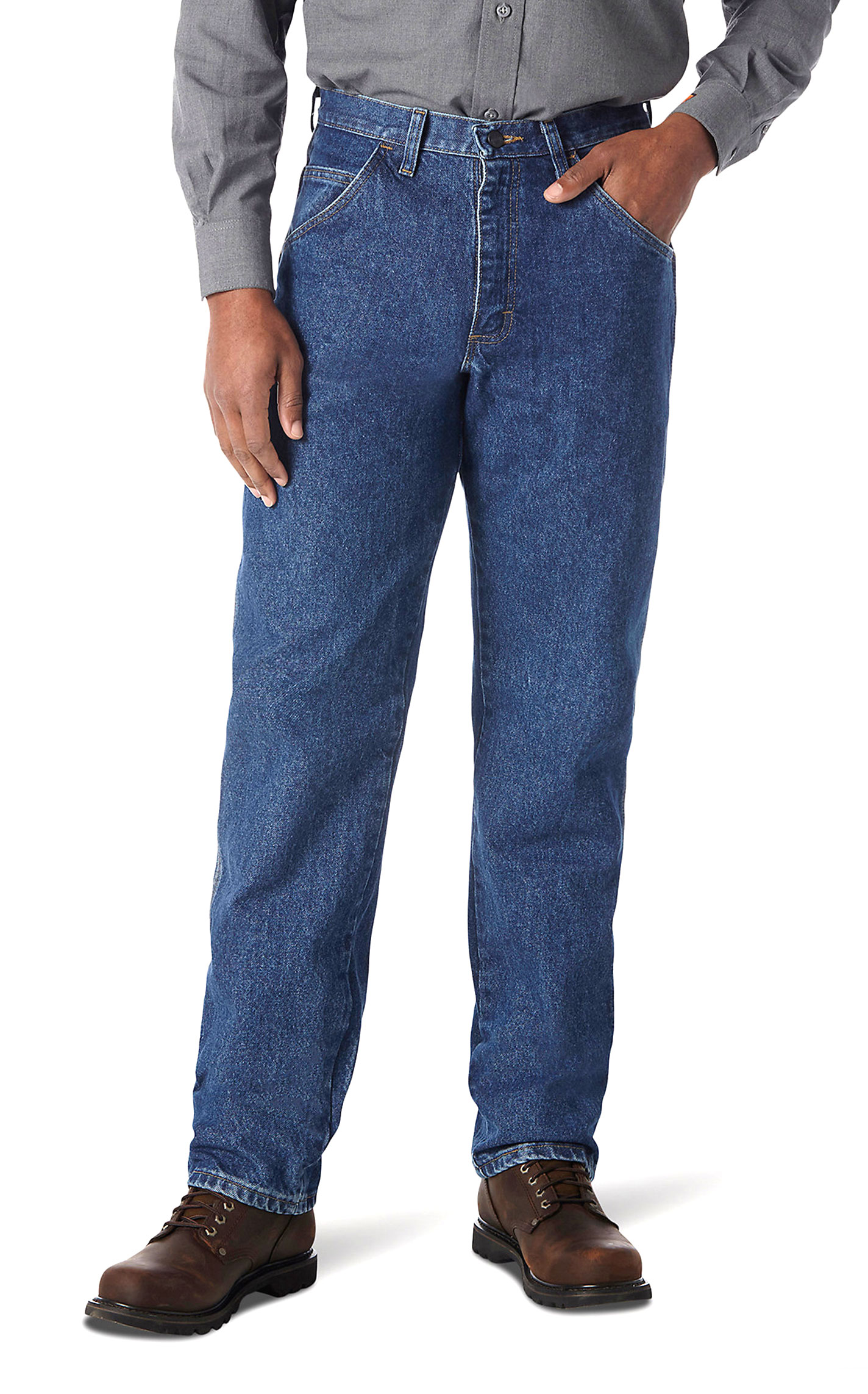 Wrangler Riggs Men's FR Medium Wash Relaxed Fit Work Jeans - Image 1