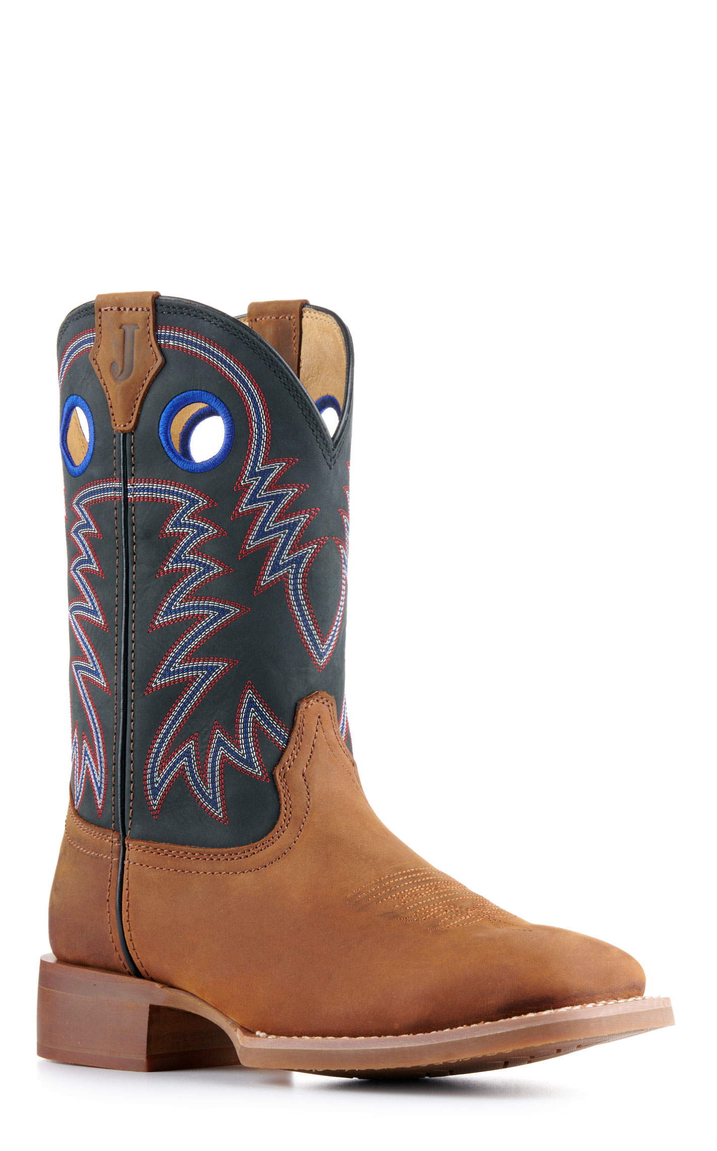Justin Men's Frontier Shane Brown and Black Wide Square Toe Cowboy Boots - Image 1