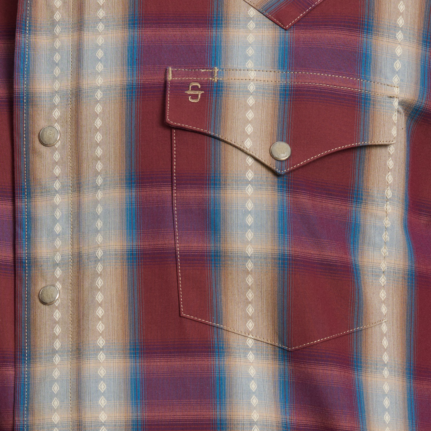 Stetson Men's Wine Blue & Latte Plaid Western Shirt - Image 1