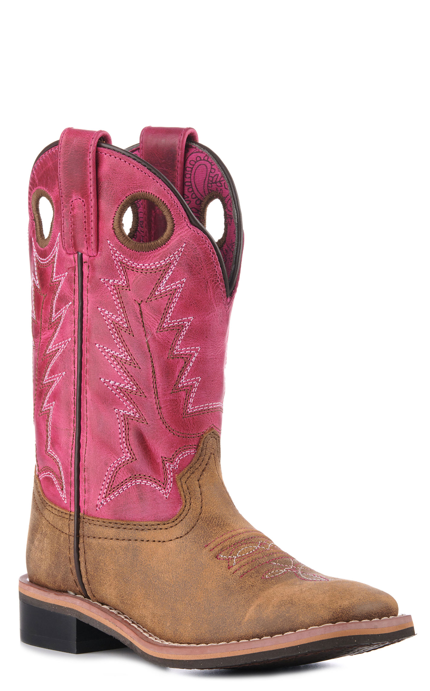 Smoky Mountain Kids Vintage Brown and Pink Square Toe Cowboy Boots - Image 1
