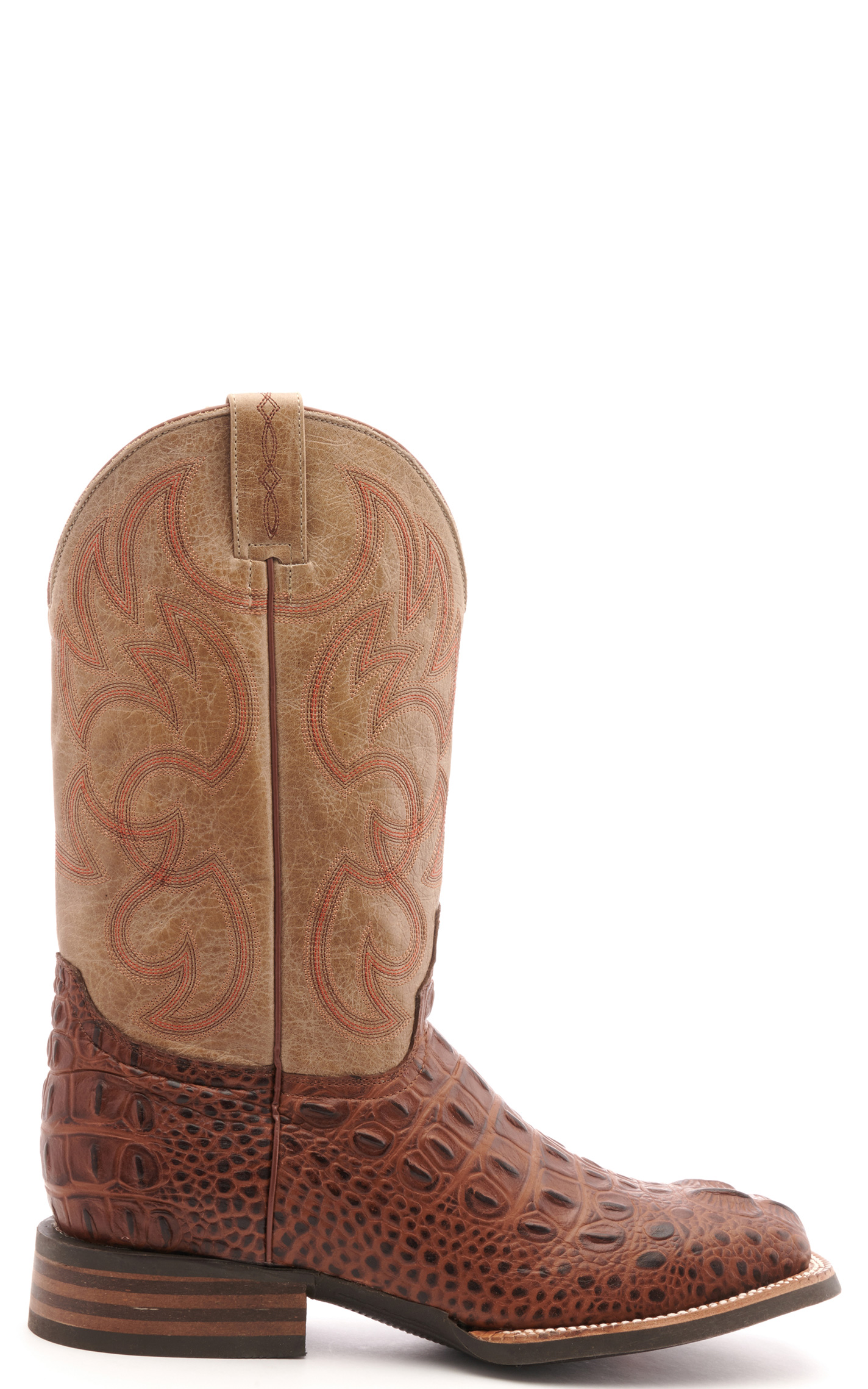 Cavender's Men's Intrepid Antique Cognac Hornback Alligator Print and Bone Wide Square Toe Cowboy Boot - Image 1