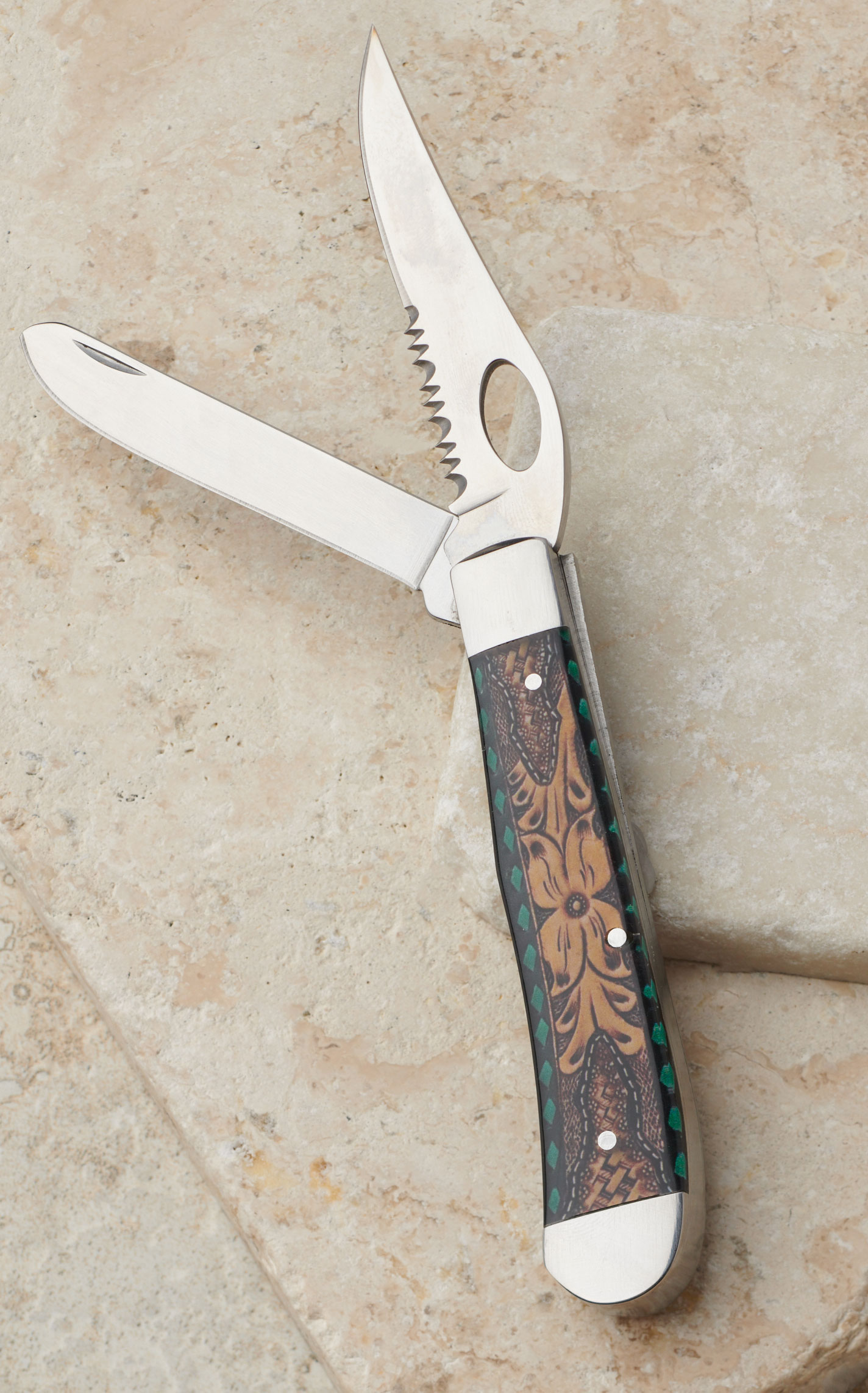 Circle SH Cutlery Acrylic Floral Belt Print Trapper Knife - Image 2