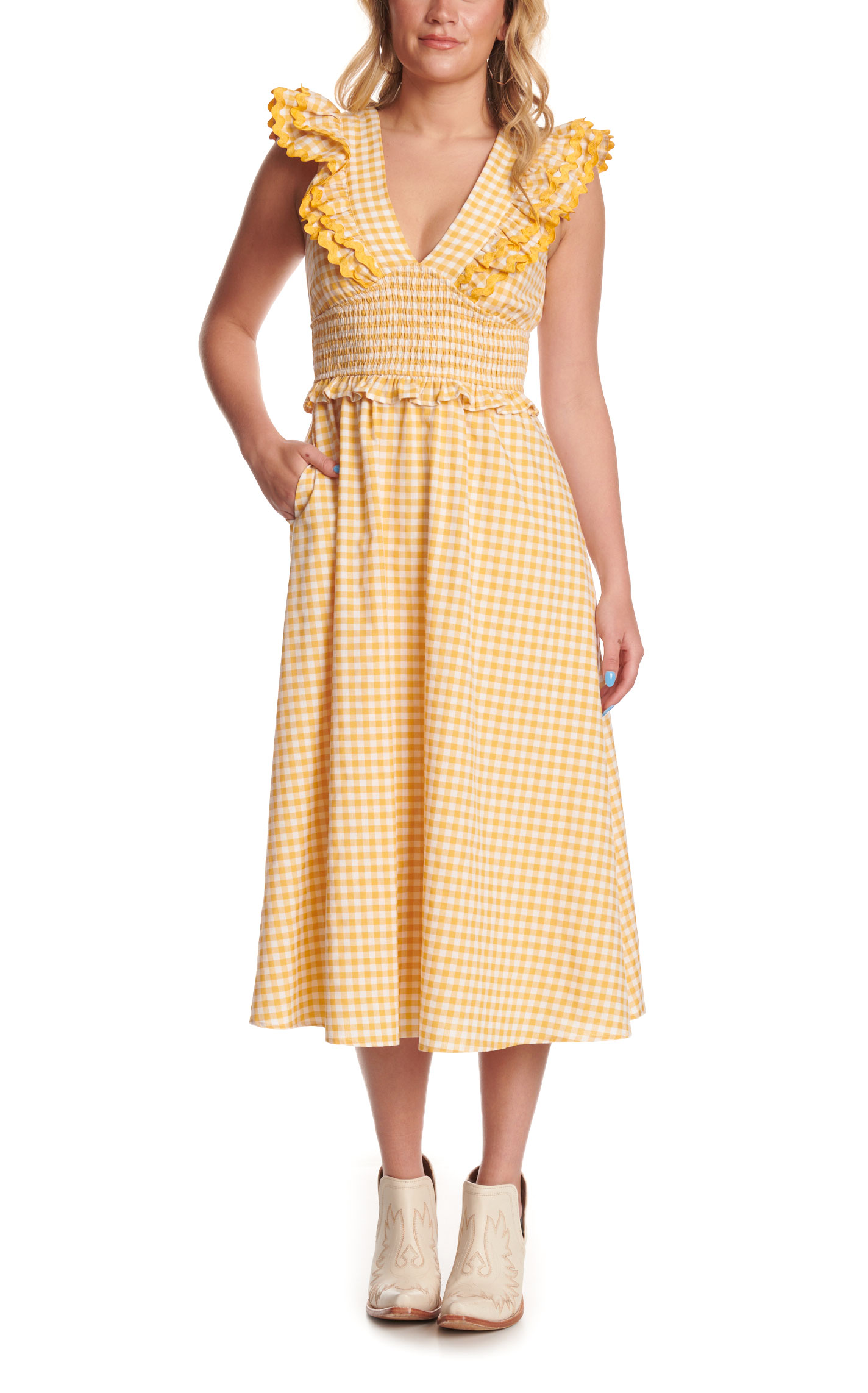 Pretty Follies Yellow Gingham Print Maxi Dress - Image 2