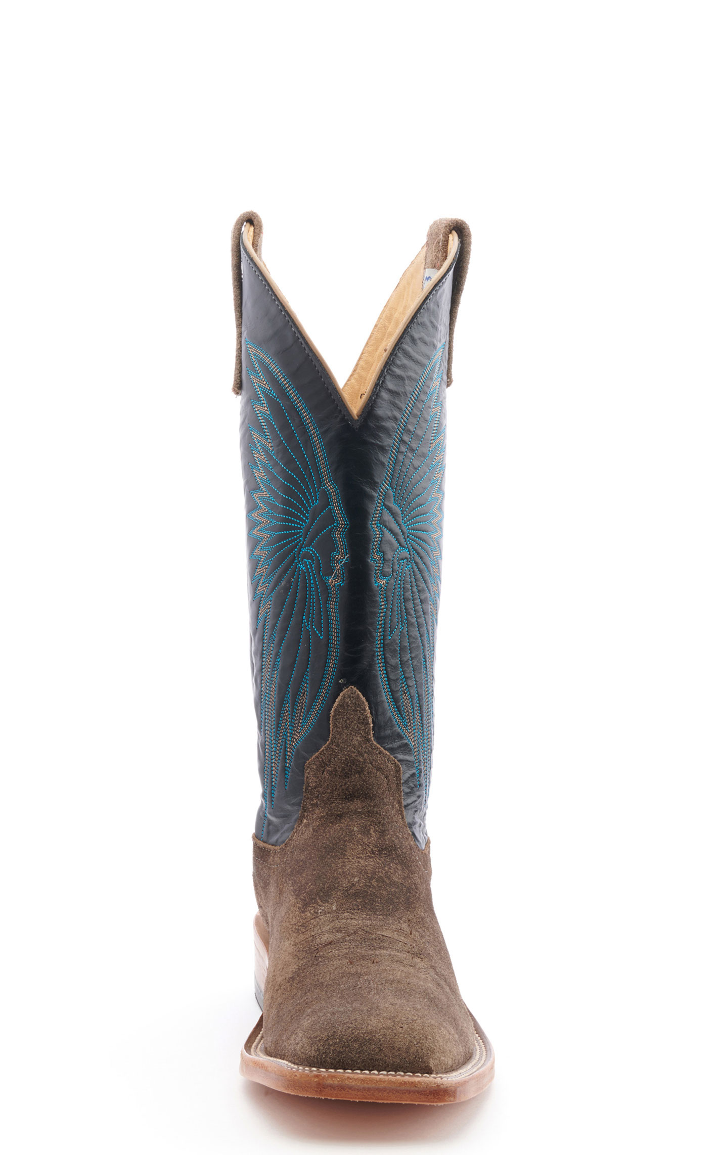 Anderson Bean Men's River Rock Gray Suede and Black Wide Square Toe Cowboy Boot - Image 1