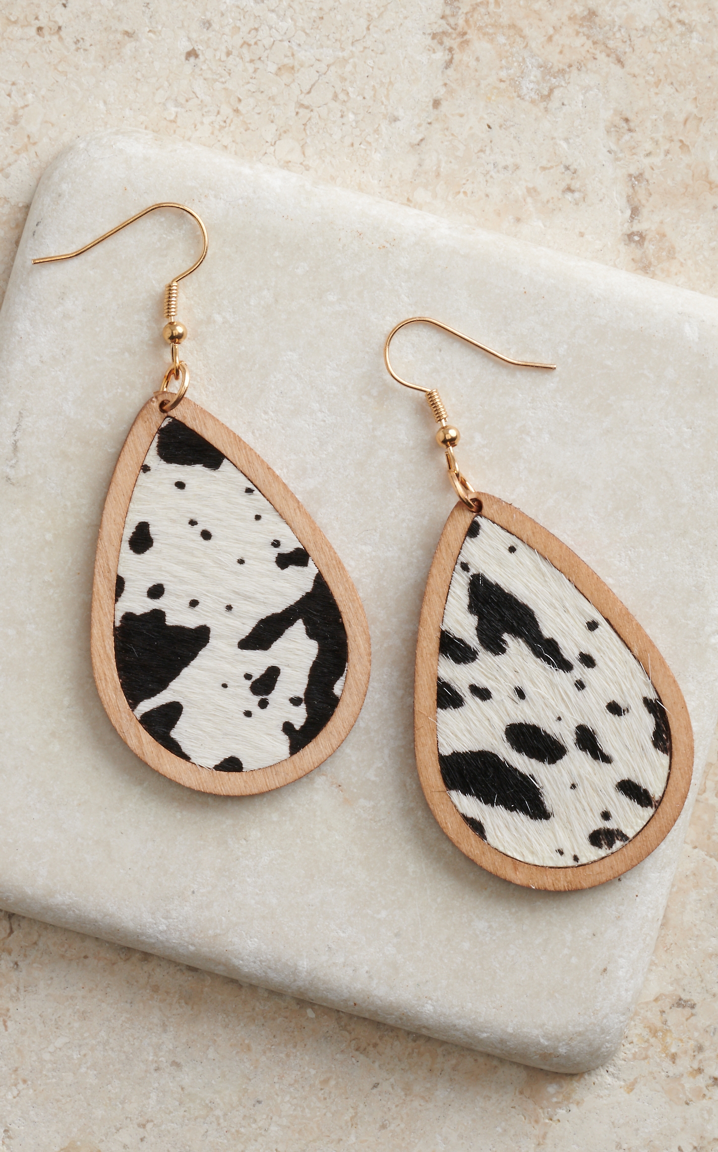 Blazin Roxx Wood and Calf Hide Teardrop Dangle Earrings - Image 1