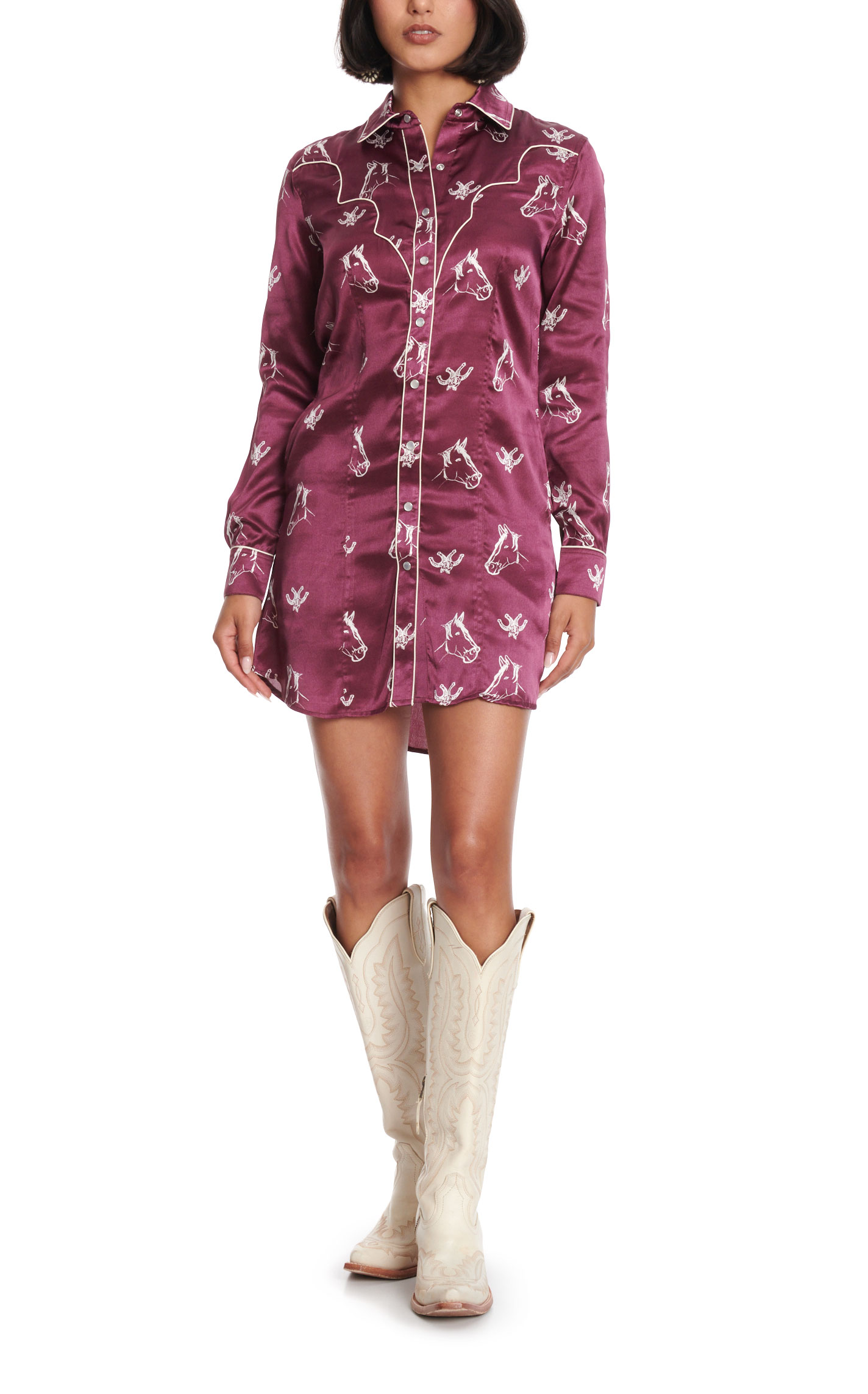 Panhandle Women's Maroon & White Horse Print Dress - Image 1