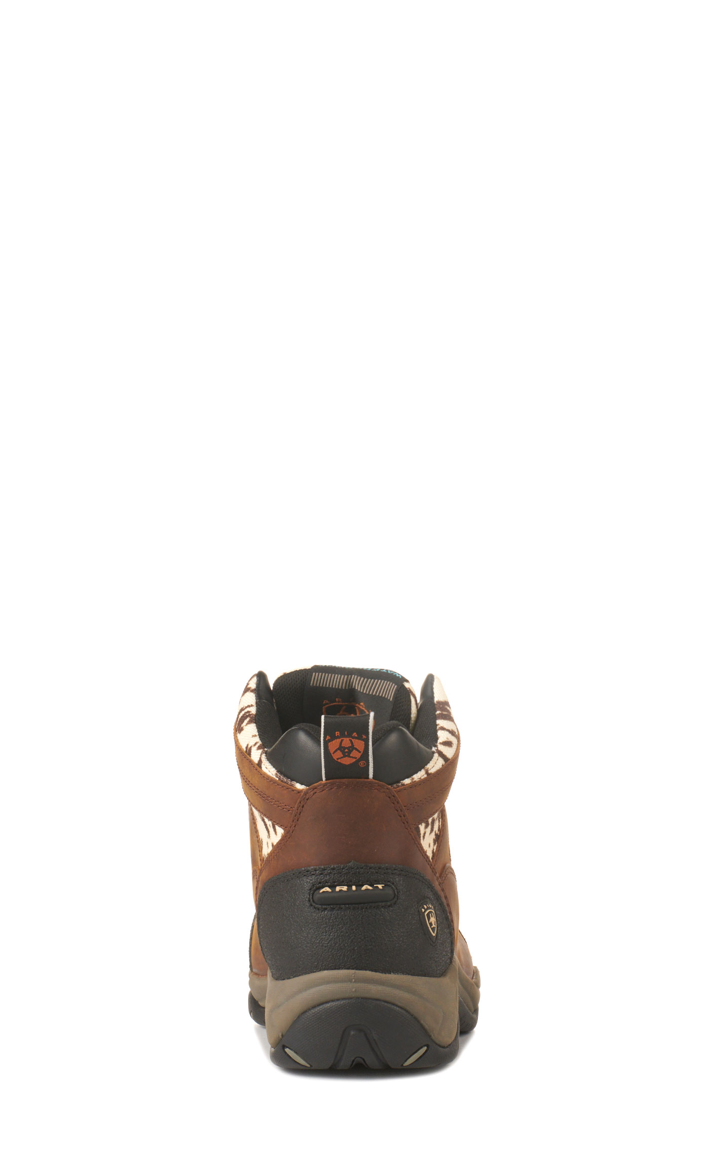 Ariat Women's Terrain Distressed Brown and Cow Print Waterproof Round Toe Lace Up Shoe - Image 1
