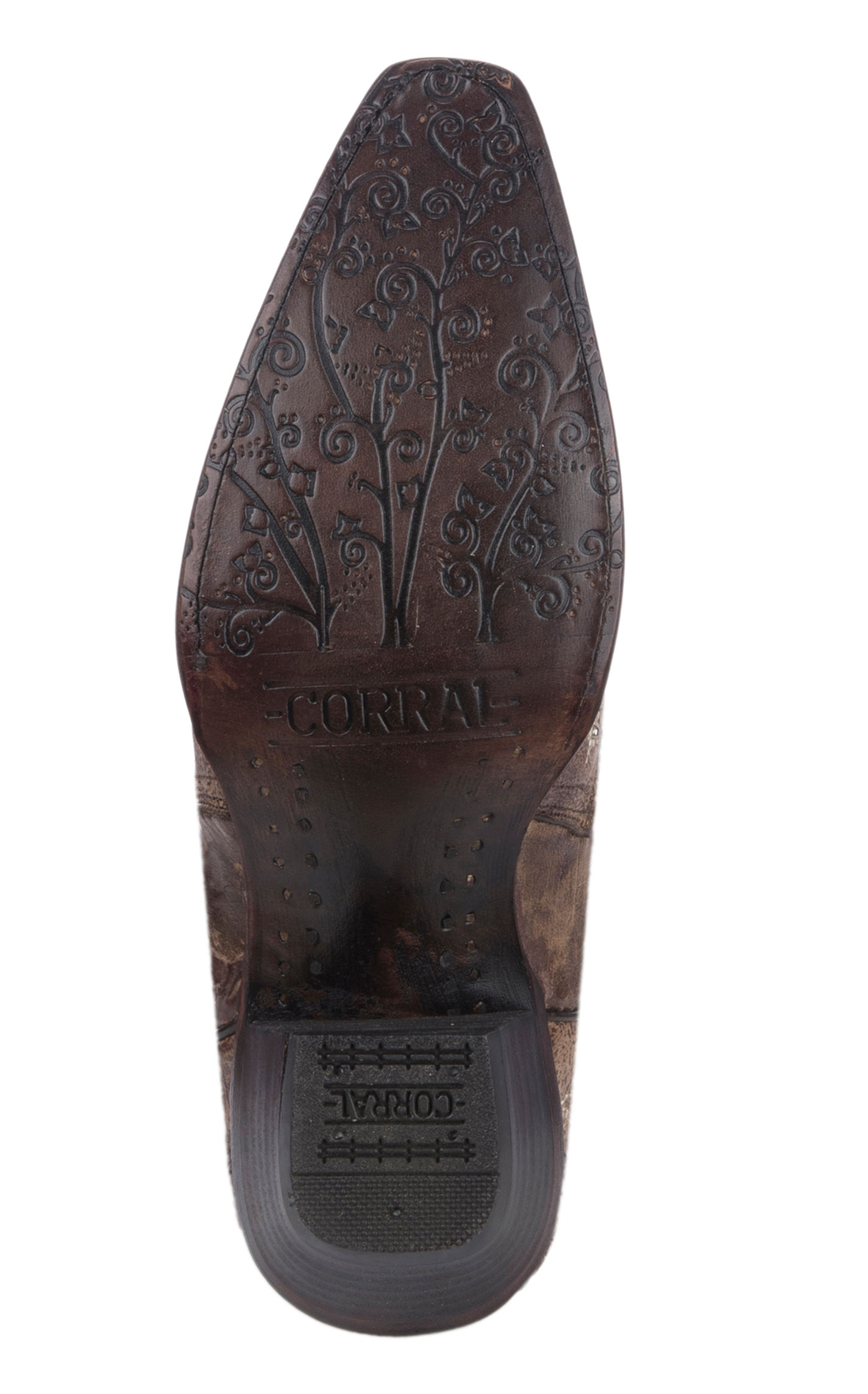 Corral Women's Brown & Black Sequin Inlay with Embroidery & Studs Cowboy Snip Toe Boots - Image 1