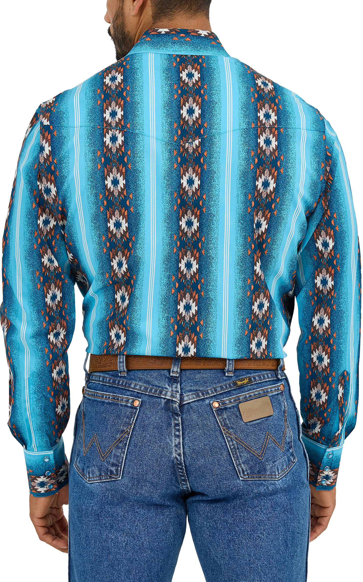 Checotah Men's Blue Aztec Stripe Western Shirt - Image 1