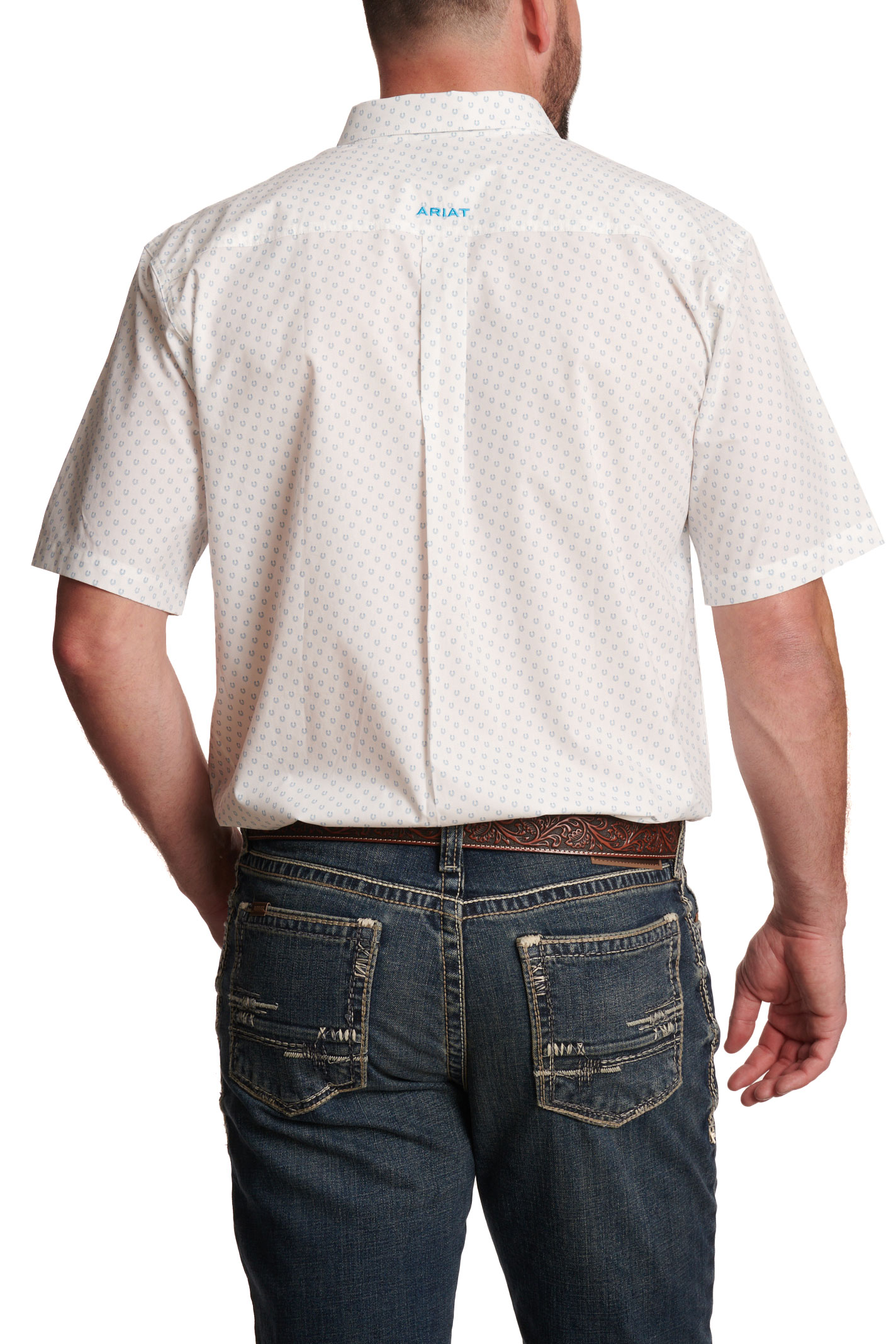 Ariat Men's White & Light Blue Western Print Shirt - Image 1