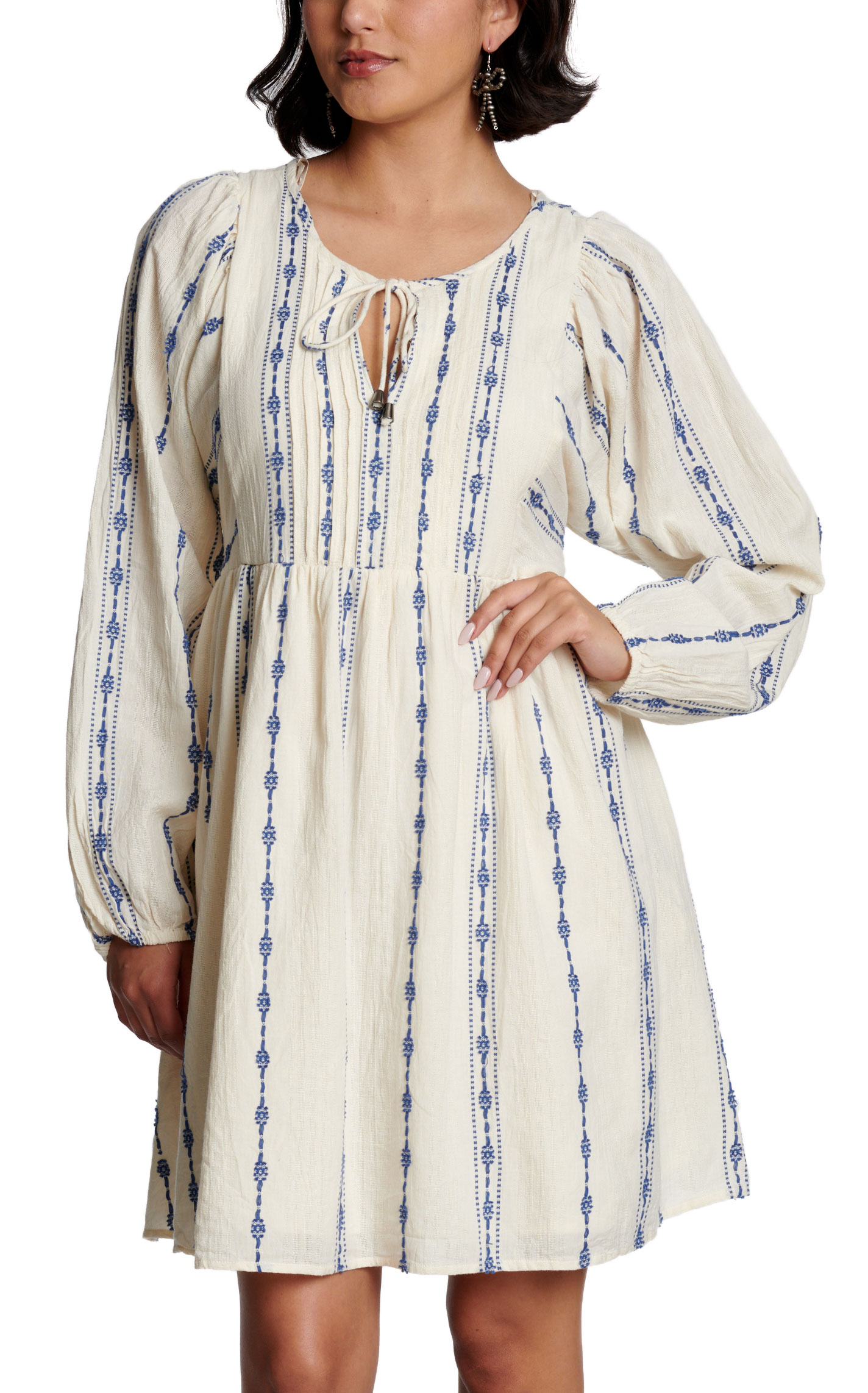 Cotton & Rye Women's Cream & Blue Dobby Print Babydoll Dress - Image 1