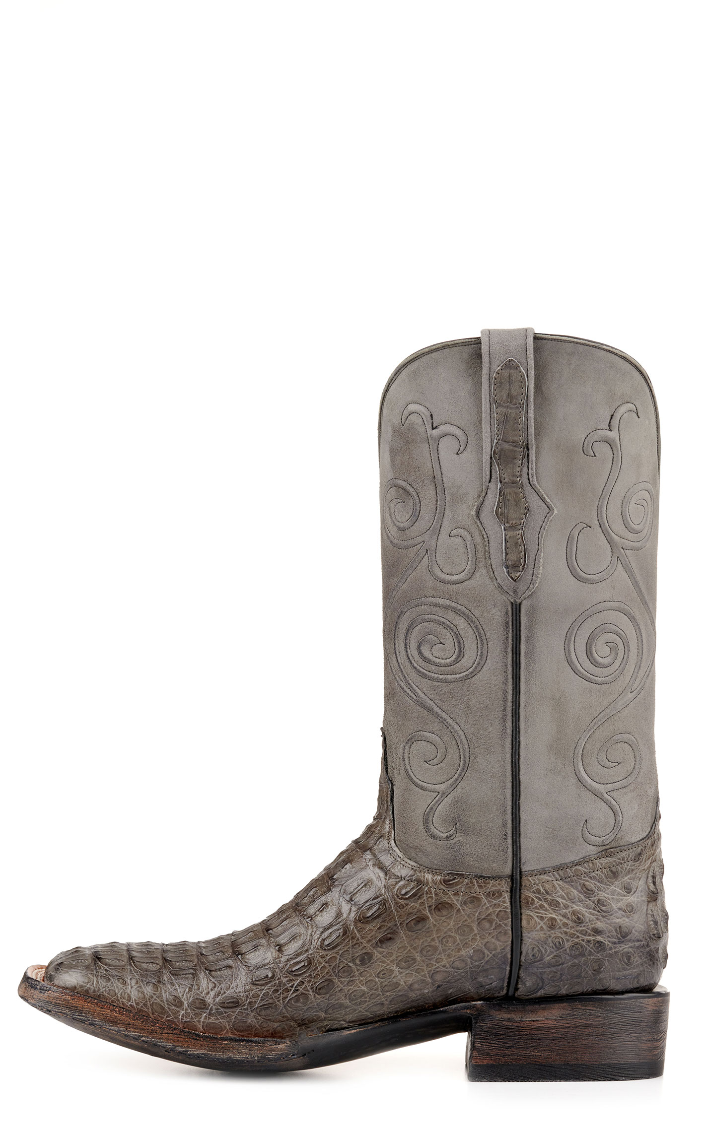 Black Jack Men's Burnished and Dark Gray Caiman Hornback Wide Square Toe Exotic Cowboy Boots - Image 1