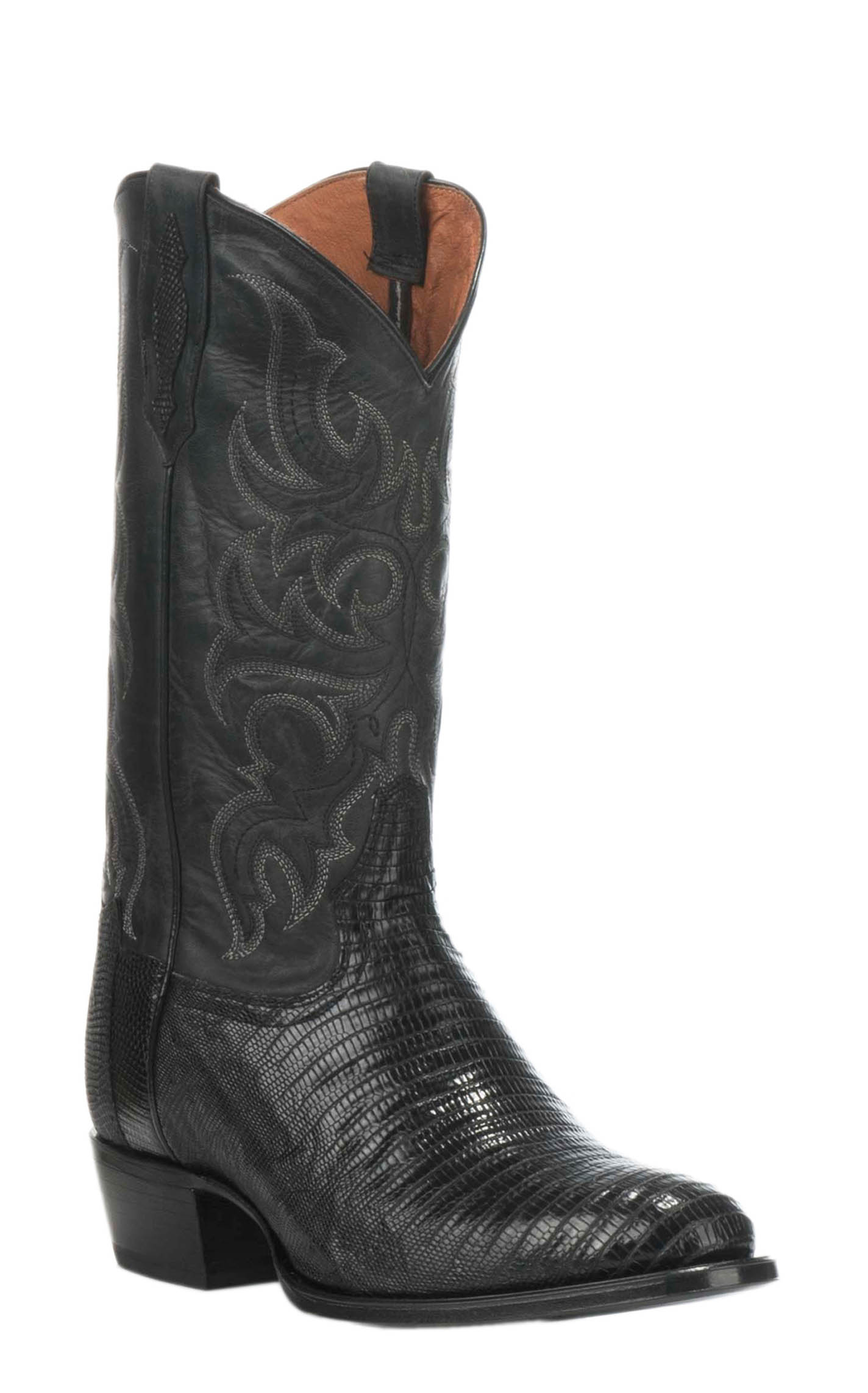 Tony Lama Men's Black Lizard R-Toe Exotic Cowboy Boots - Image 1