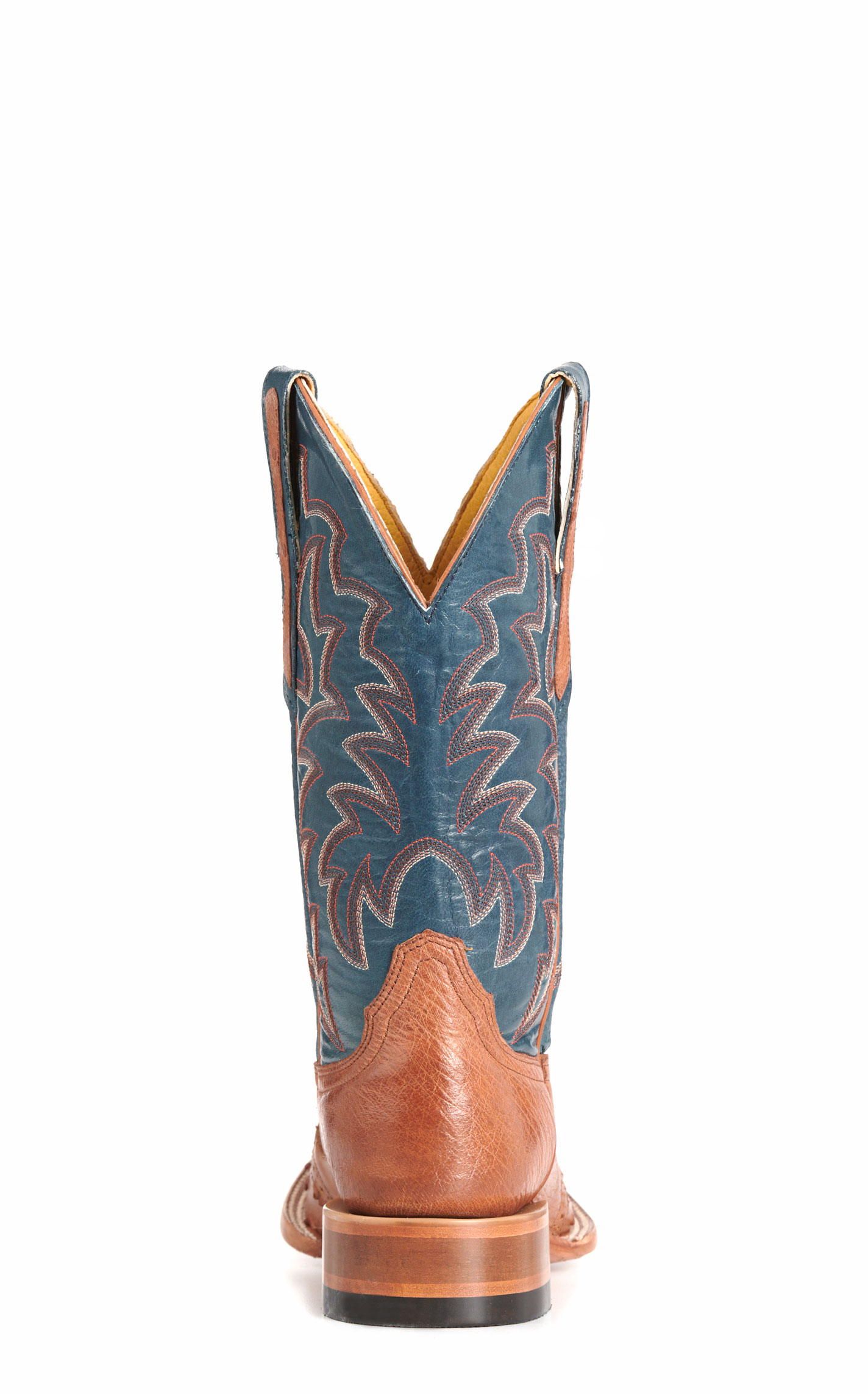 Cavender's Private Label Women's Horseman Cognac Ostrich & Blue Wide Square Toe Boots - Image 1