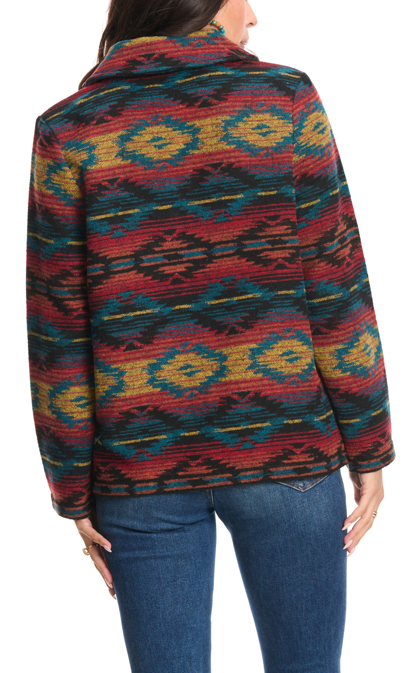 Magnolia Lane Women's Red Black & Turquoise Aztec Woven Jacket - Image 1