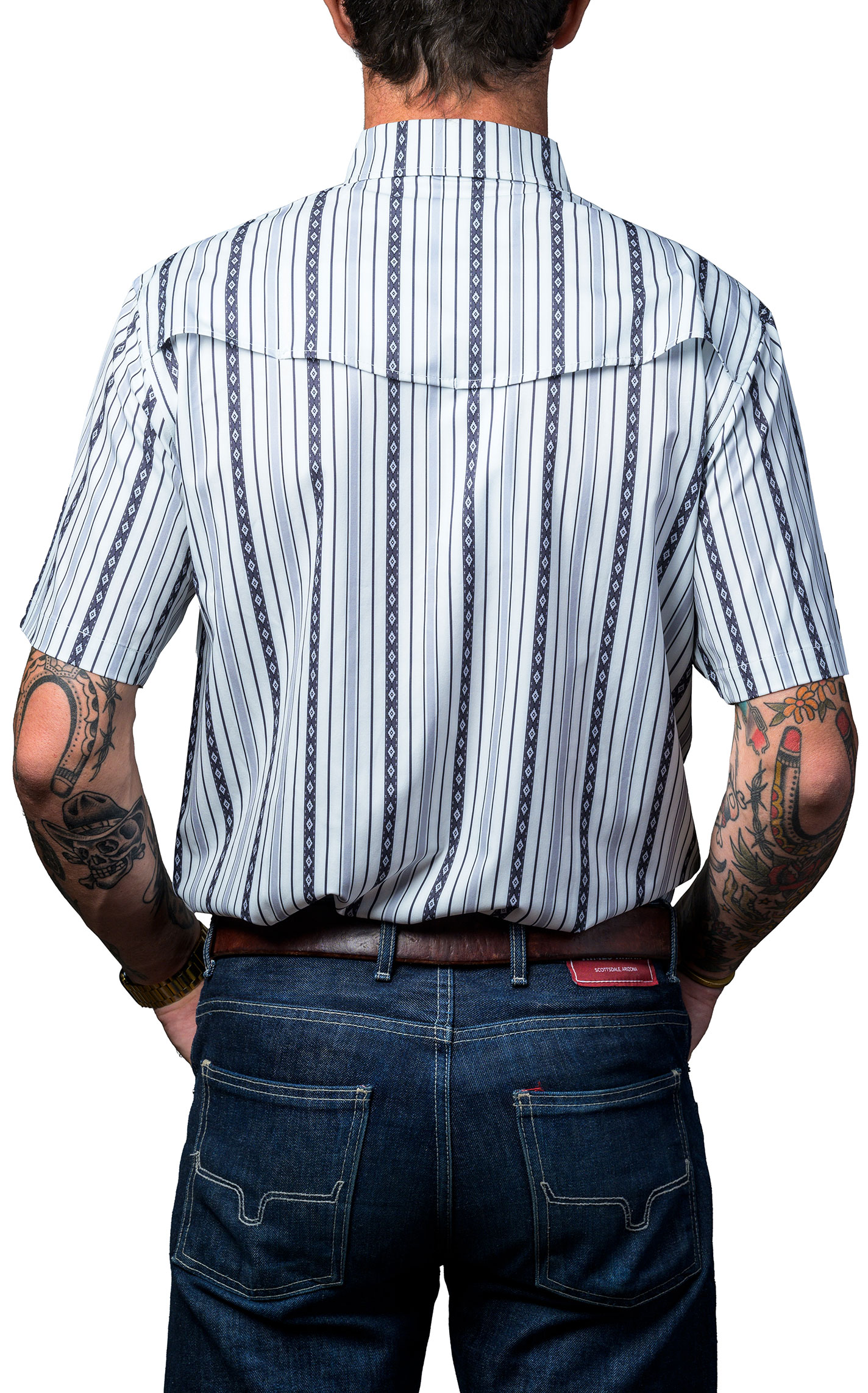 Ferrell Men's Shades of Blue Striped Western Shirt - Image 3