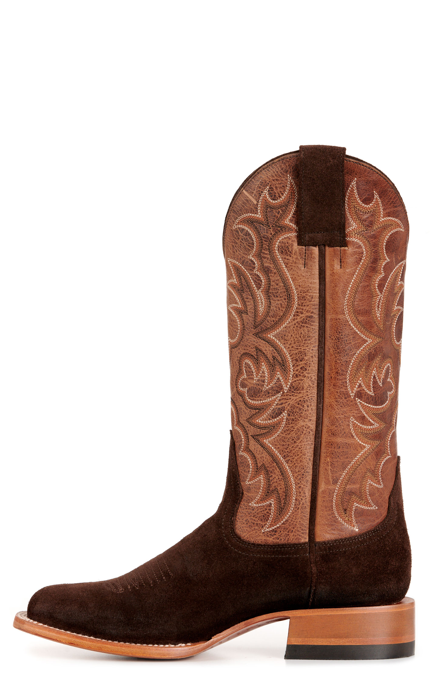 Cavender’s Women’s Leather Dark Brown Roughout and Moka Wide Square Toe Cowboy Boots  - Image 1