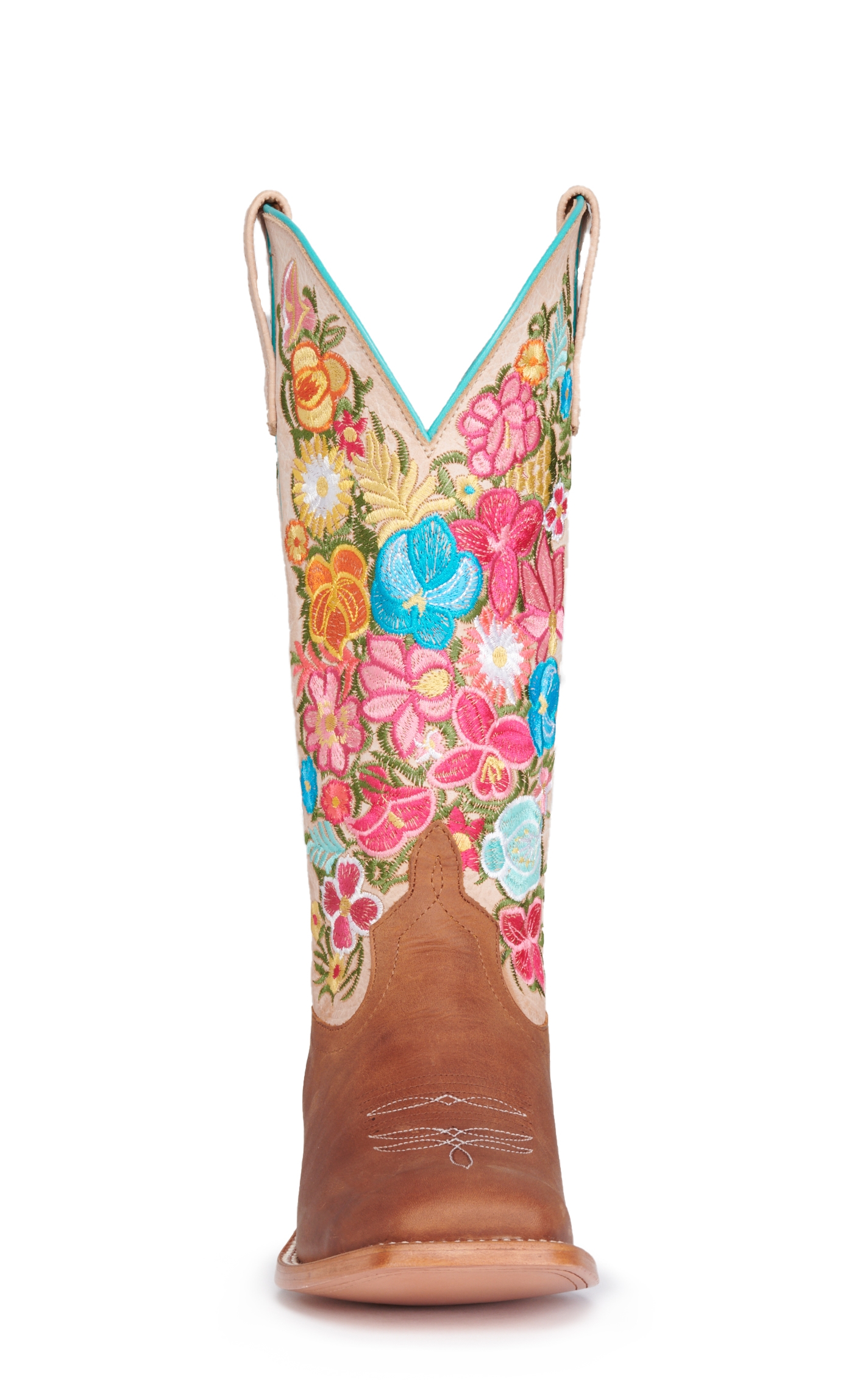 Anderson Bean Women's Macie Bean Cognac and Bone with Floral Embroidery Wide Square Toe Cowboy Boots - Image 1