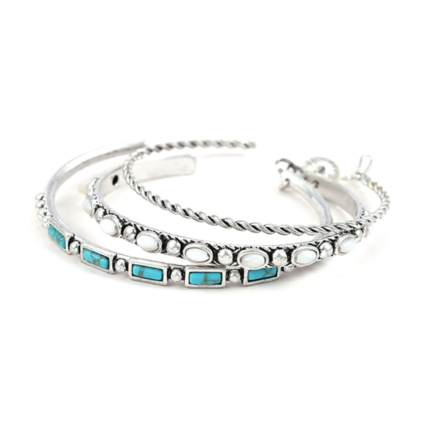 Cowgirl Confetti Atta Girl Silver & Turquoise 3-Piece Cuff Bracelet Set - Image 1