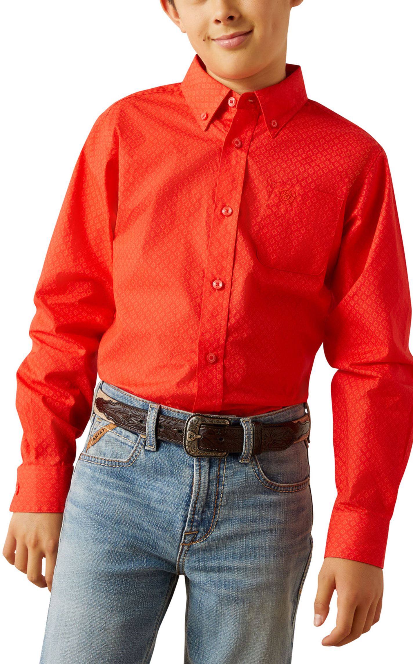 Ariat Boy's Waylen Bright Red Geo Western Shirt - Image 1