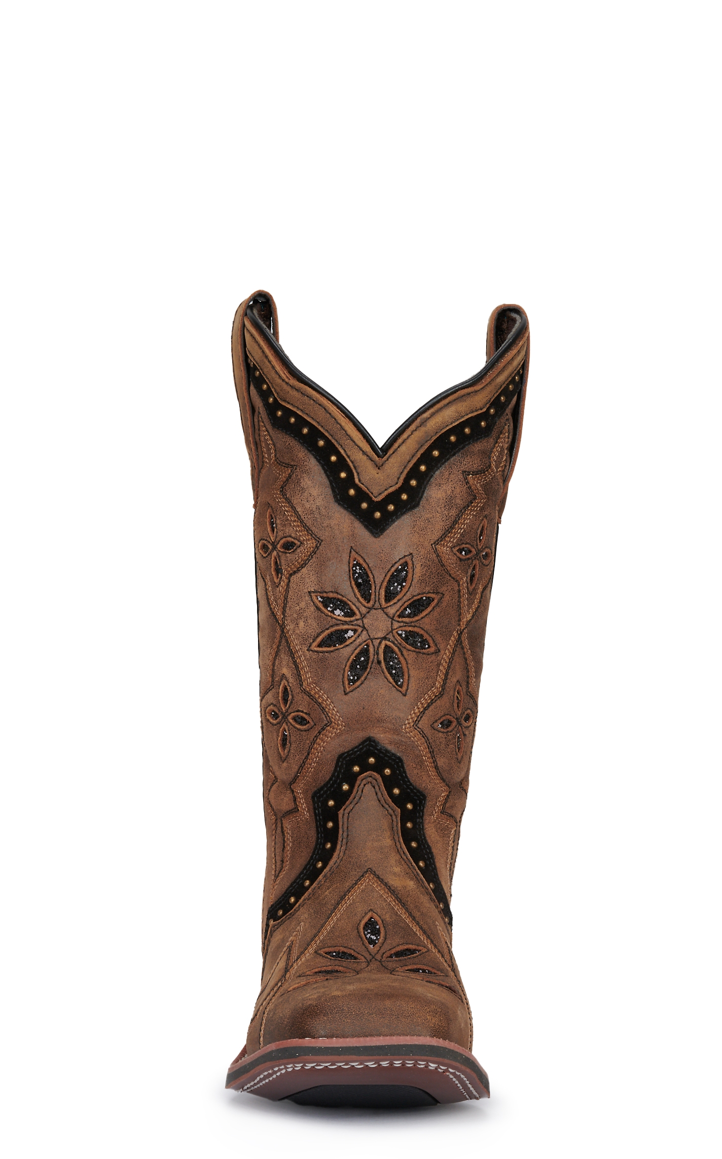 Laredo Women's Bouquet Honey Brown with Glitter Underlay Wide Square Toe Cowboy Boots - Image 1