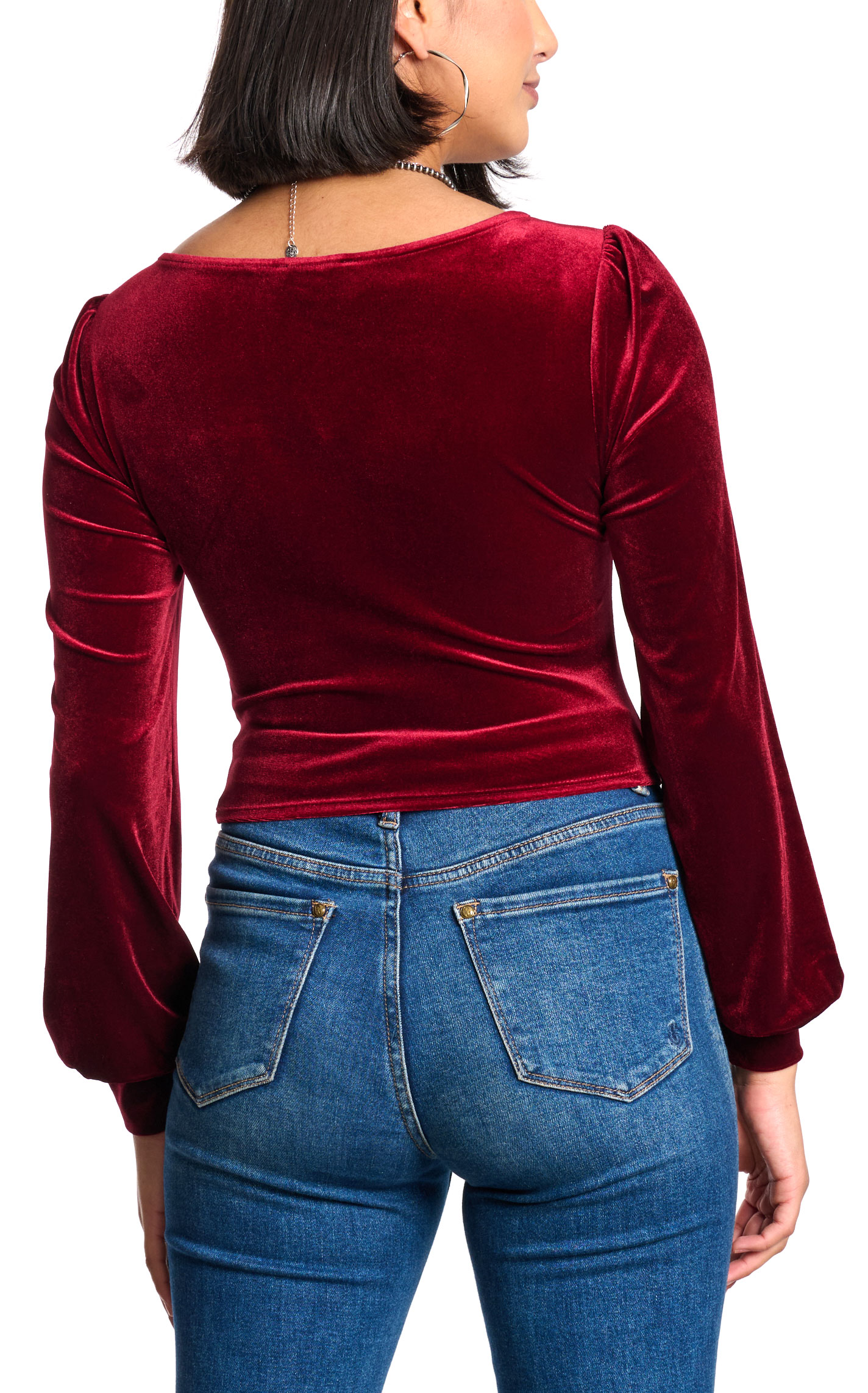 Moa Moa Women's Blood Red Velvet Scrunch Front Cropped Top - Image 1