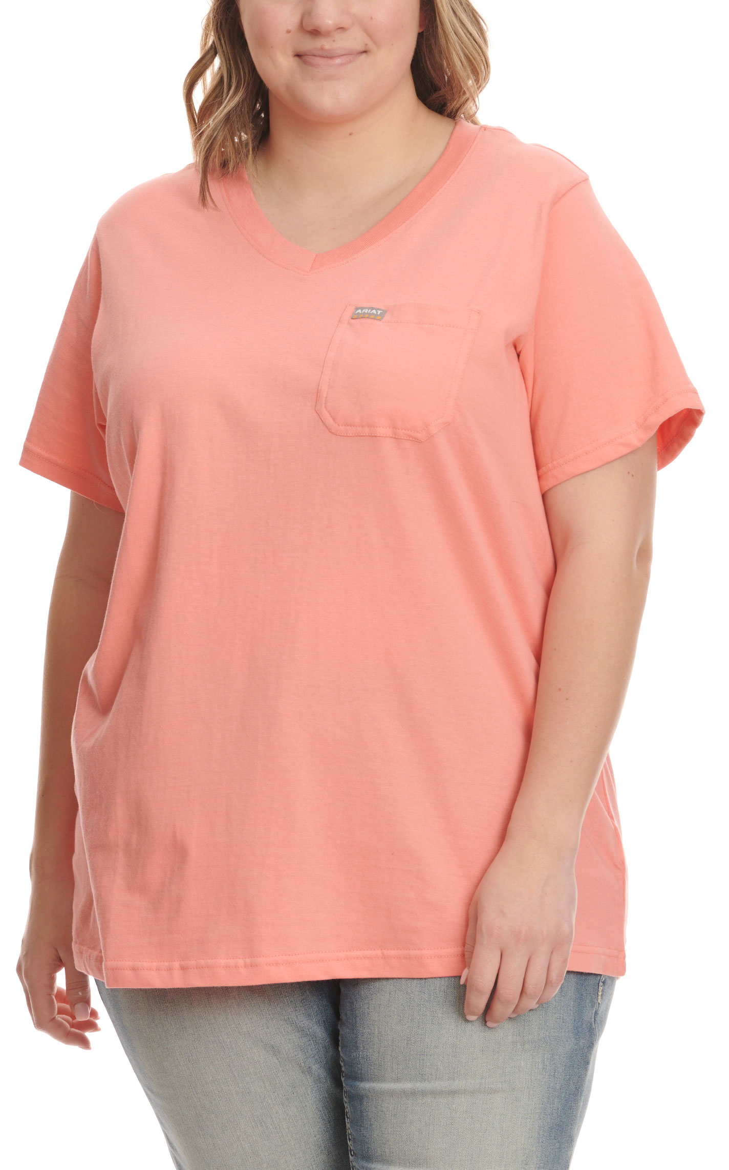 Ariat Women's Rebar Cotton Strong Summer Melon V-Neck Short Sleeve Work T-Shirt - Plus Sizes - Image 1