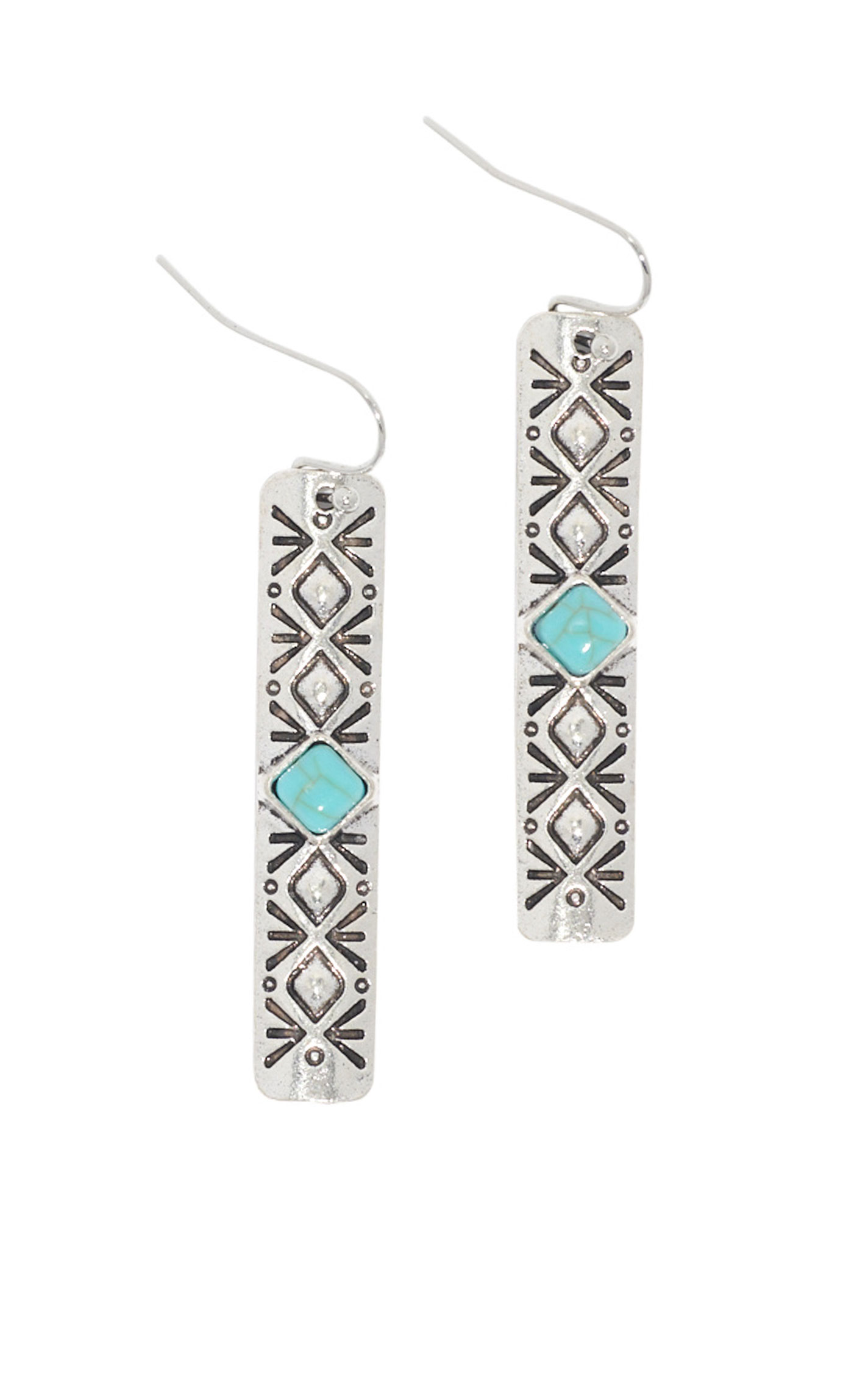 806 Silver Bar & Turquoise Stone Dangle Earrings - Image 1