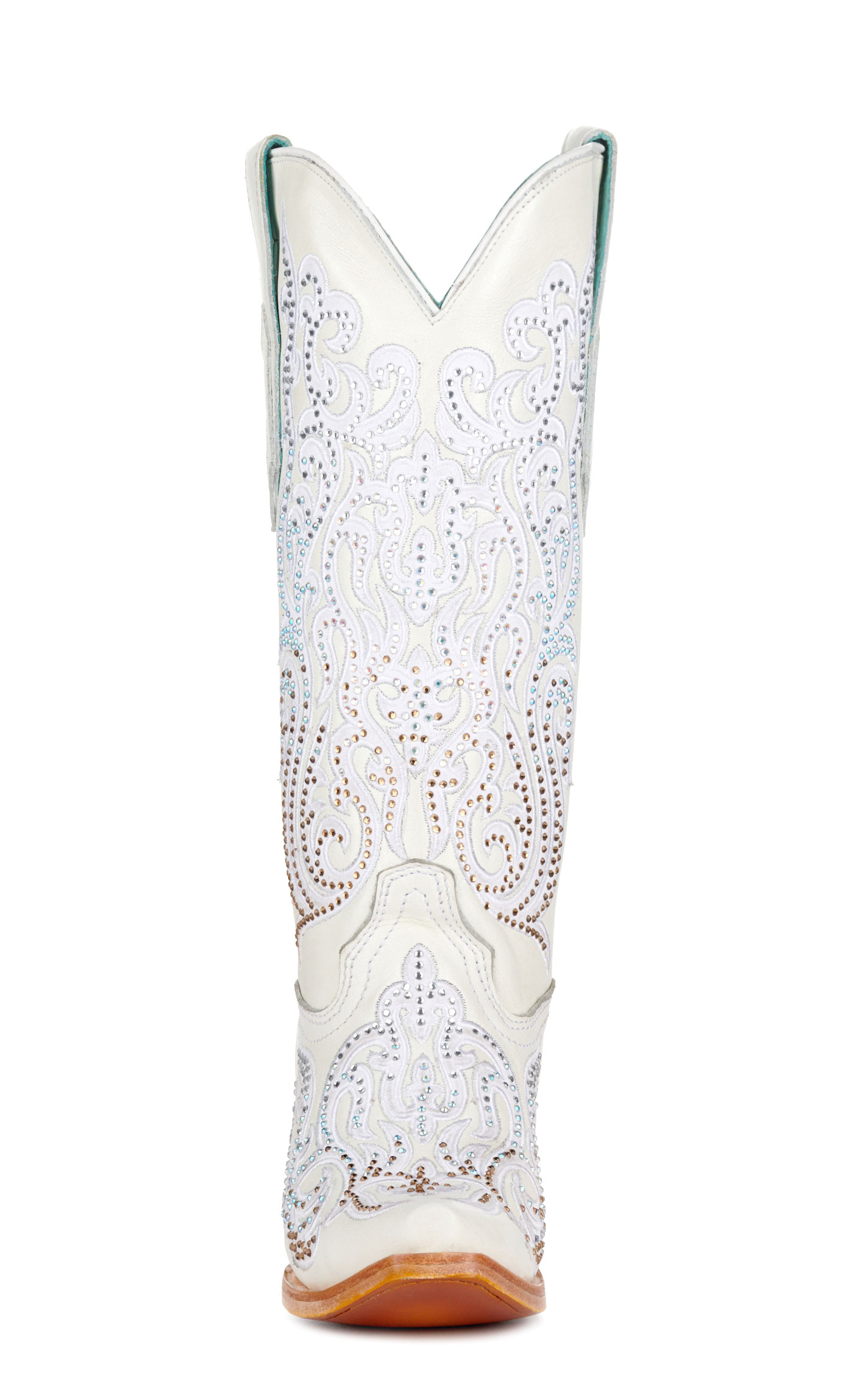 Corral Women's White with Embroidery & Crystals Snip Toe Cowboy Boots - Image 1
