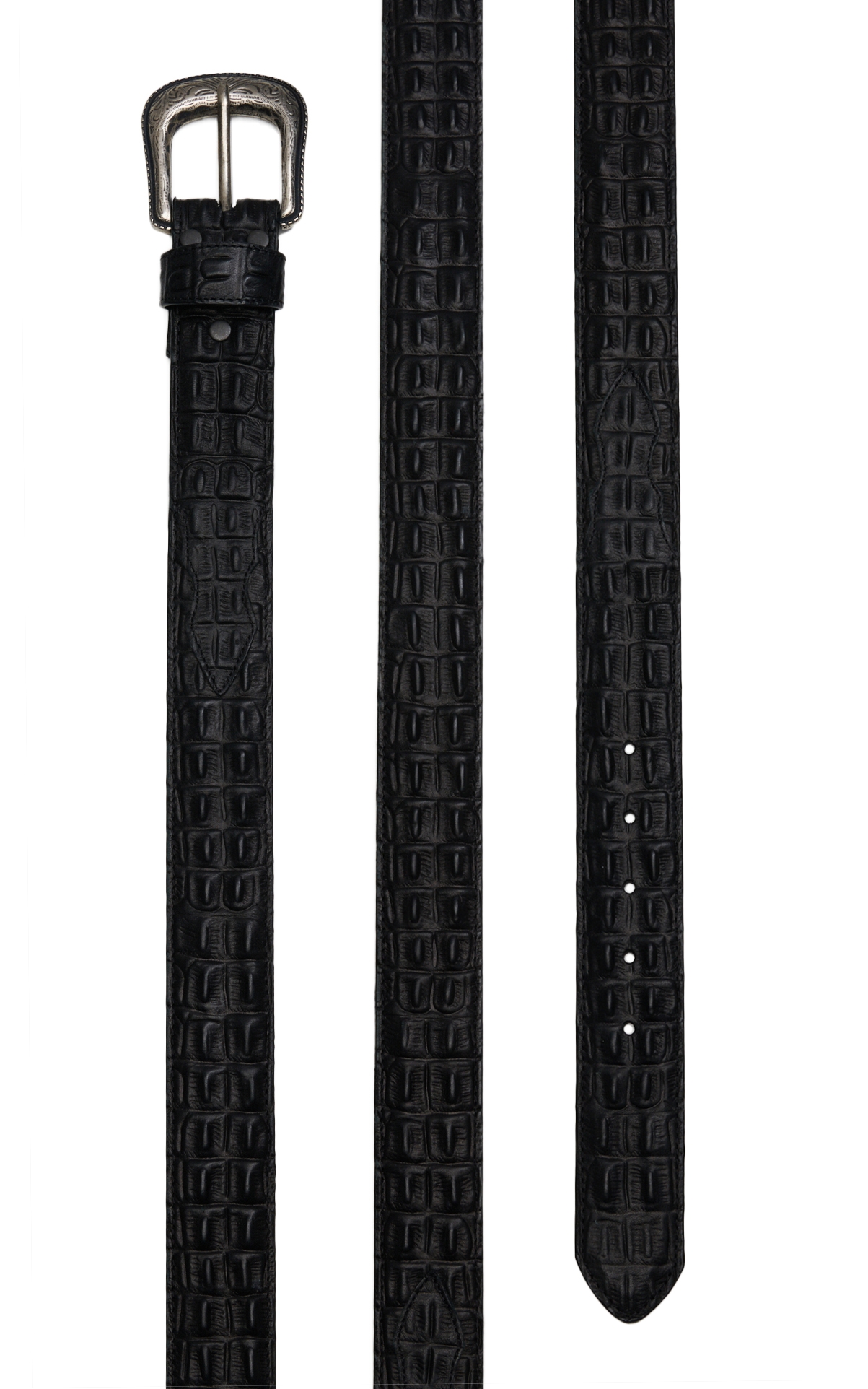 Cavender's Men's Black Caiman Hornback Print Western Belt - Image 1