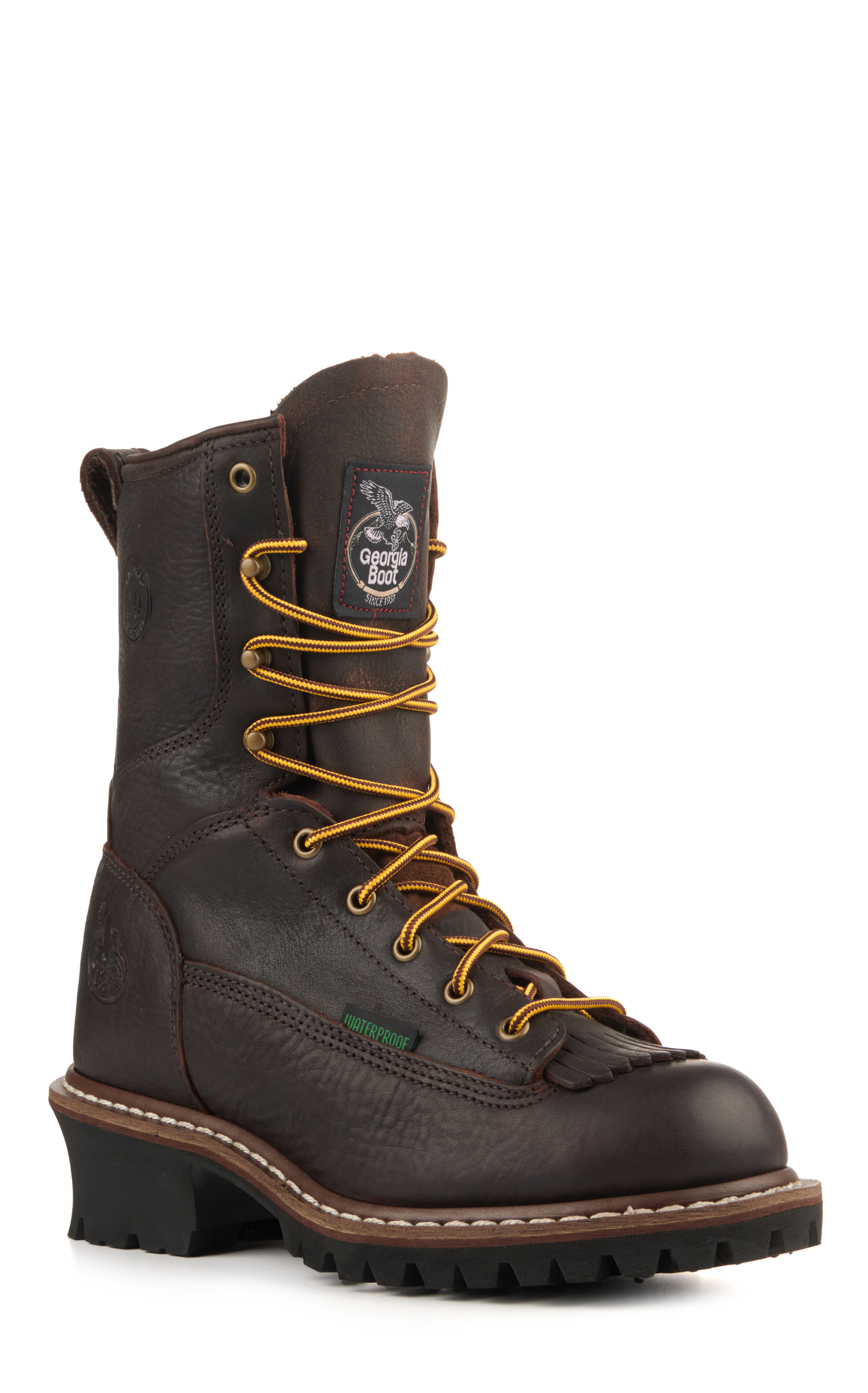 Georgia Men's Dark Brown Waterproof Round Toe Lace Up Logger Work Boots - Image 1