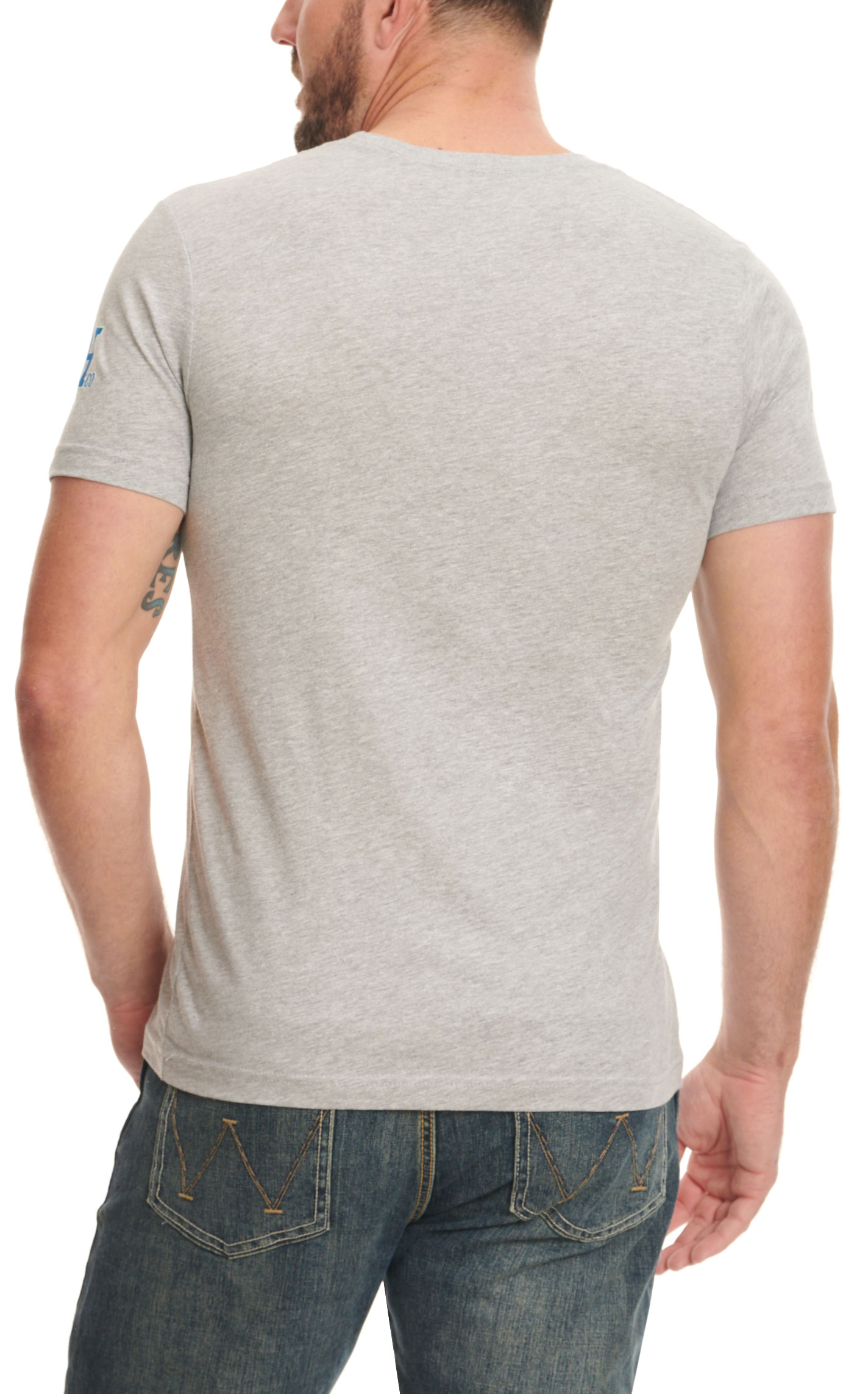 Red Dirt Hat Co. Men's Gray Royal Blue & Orange Bison Logo Graphic Short Sleeve T-Shirt - Image 1
