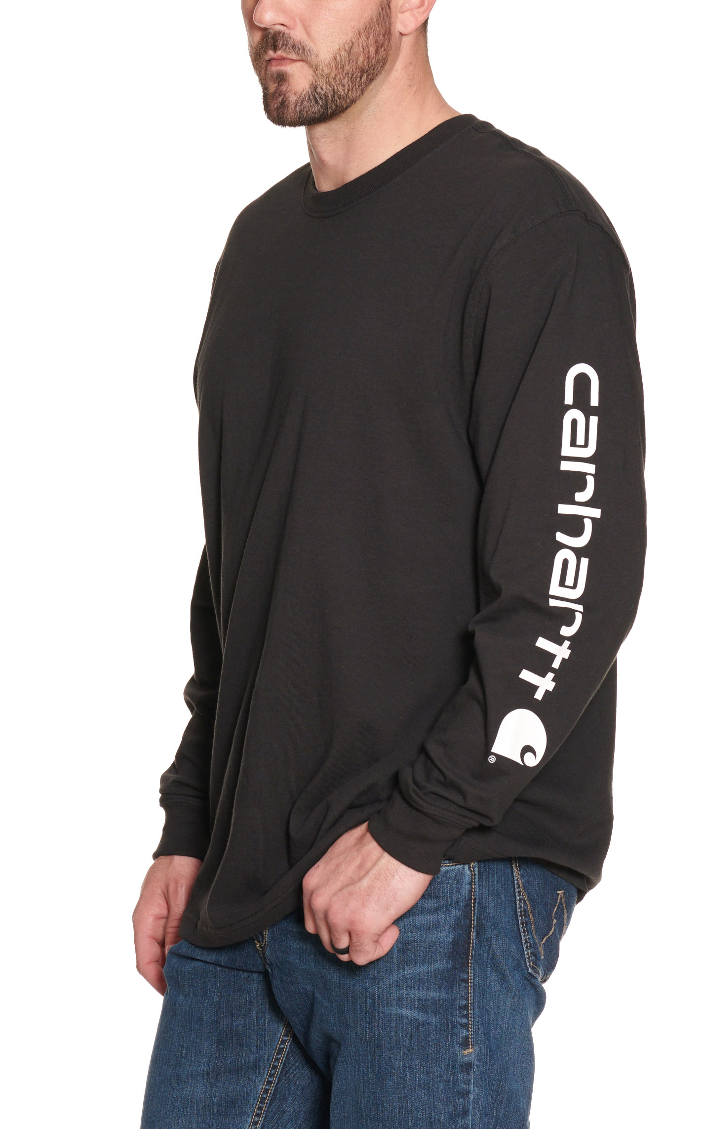 Carhartt Men's Black Loose Fit Long Sleeve with Logo Graphic Sleeve T-Shirt - Image 2