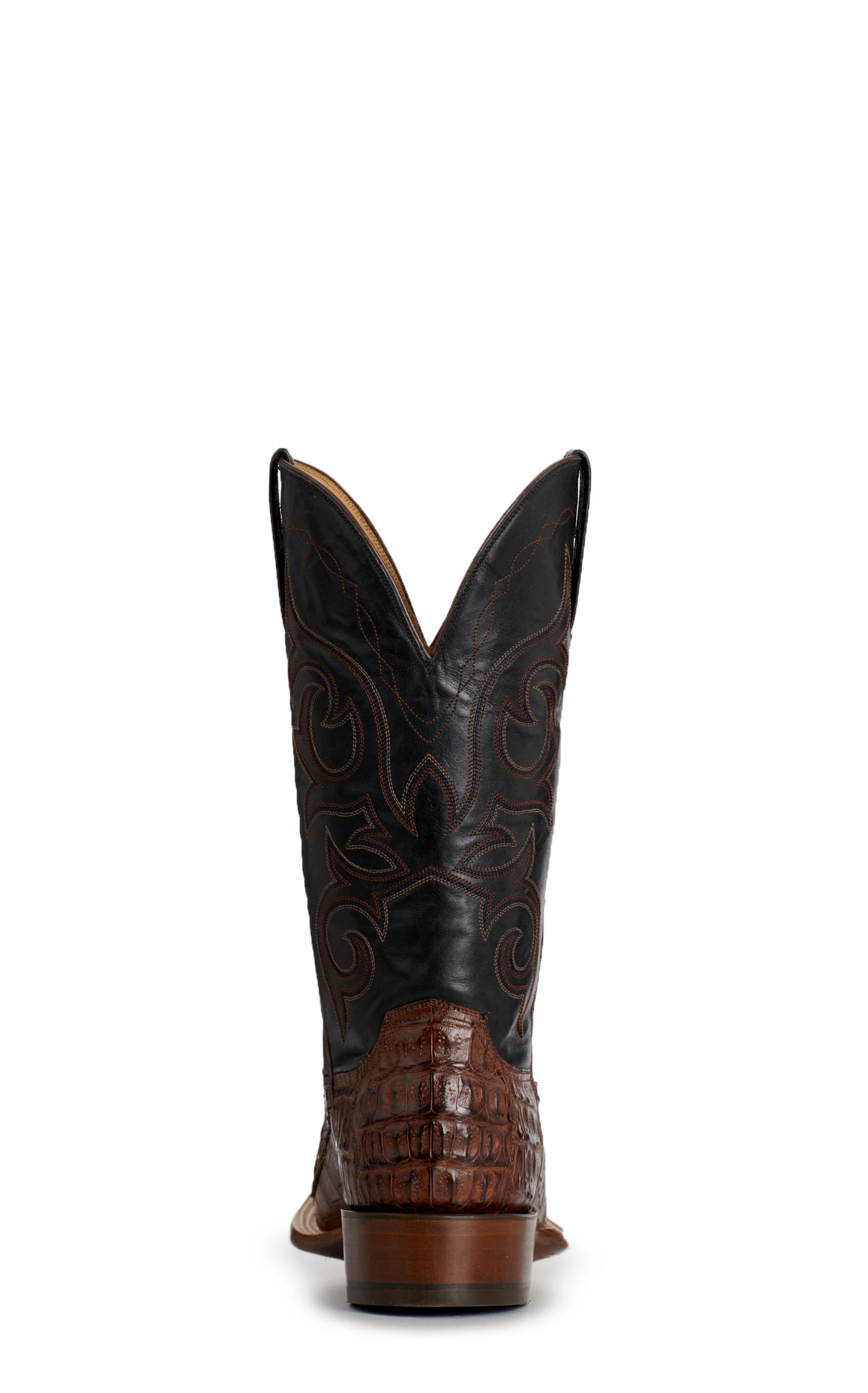 Lucchese Men's Burnt Umber Black Caiman Wide Square Toe Cowboy Boots - Image 1
