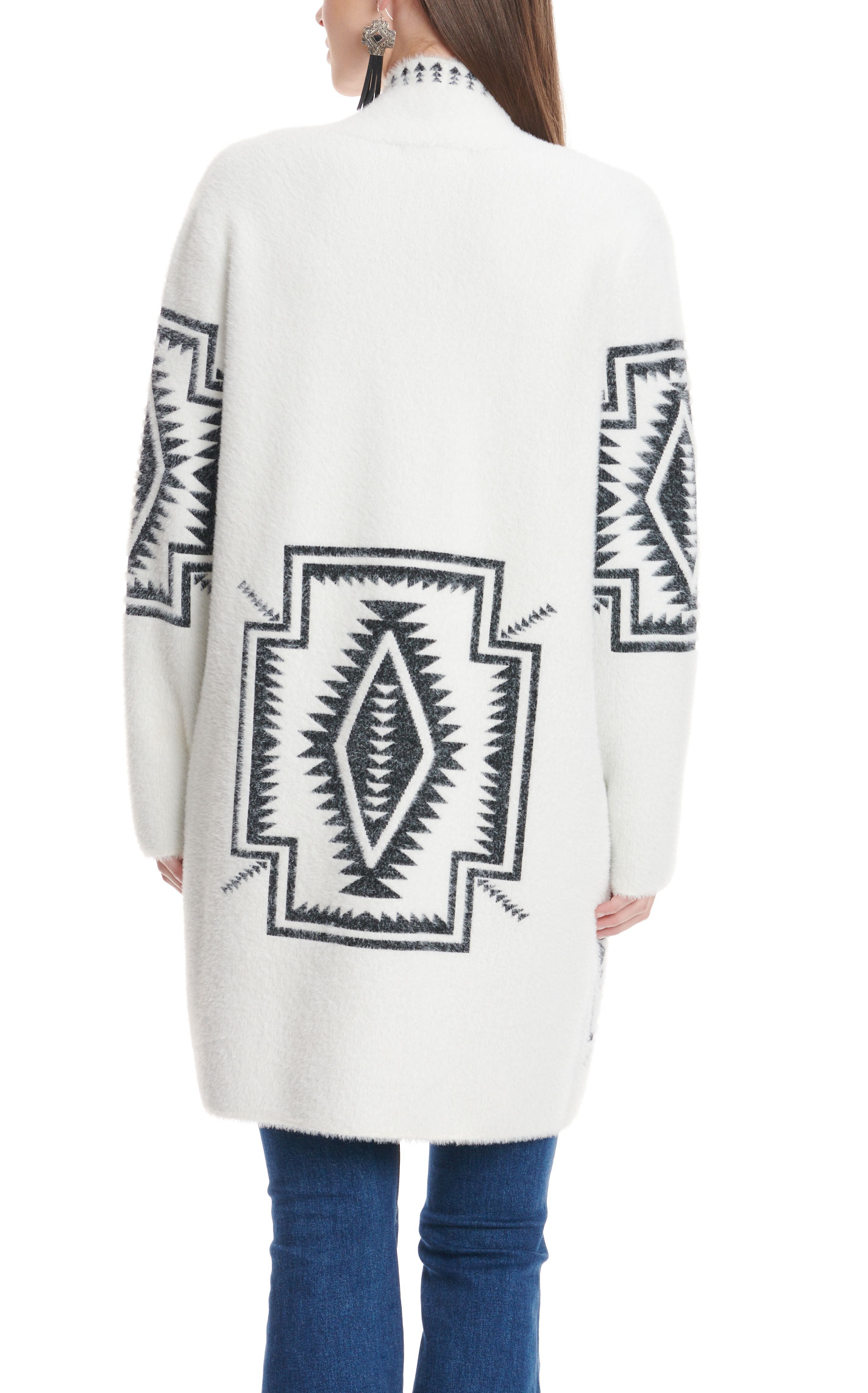 Venario Women's White Sand & Black Aztec Print Soft Cardigan - Image 1