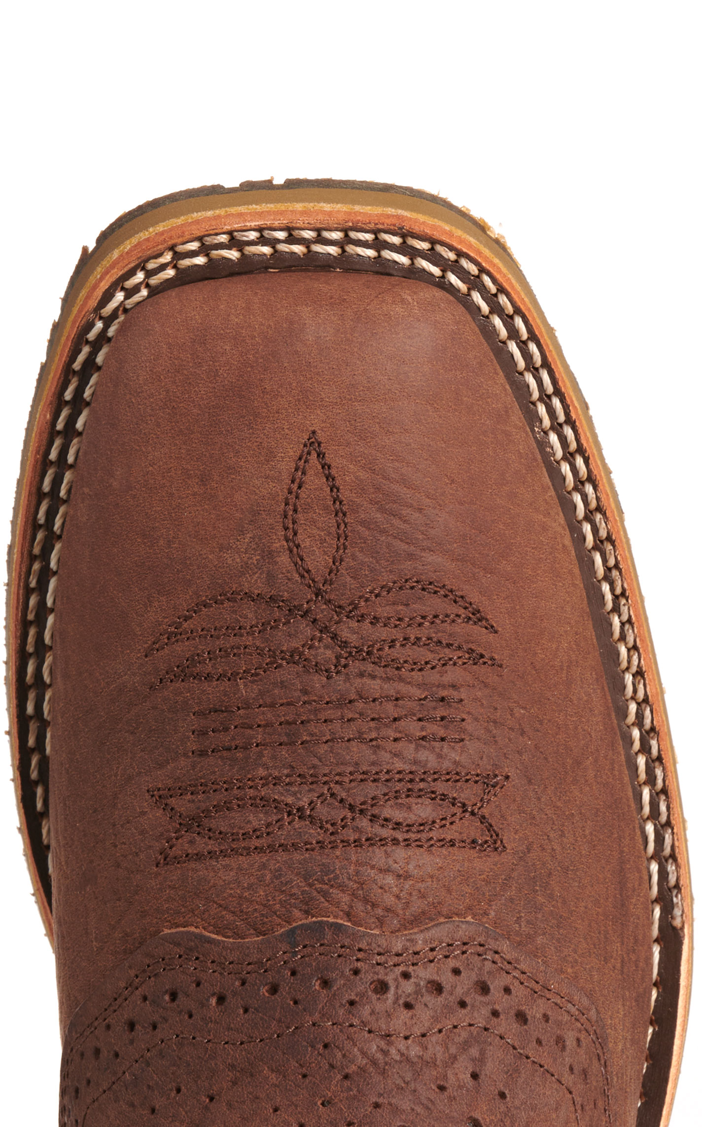 Double H Men’s Brown & Turquoise Square Toe Cowboy Boots - Image 1