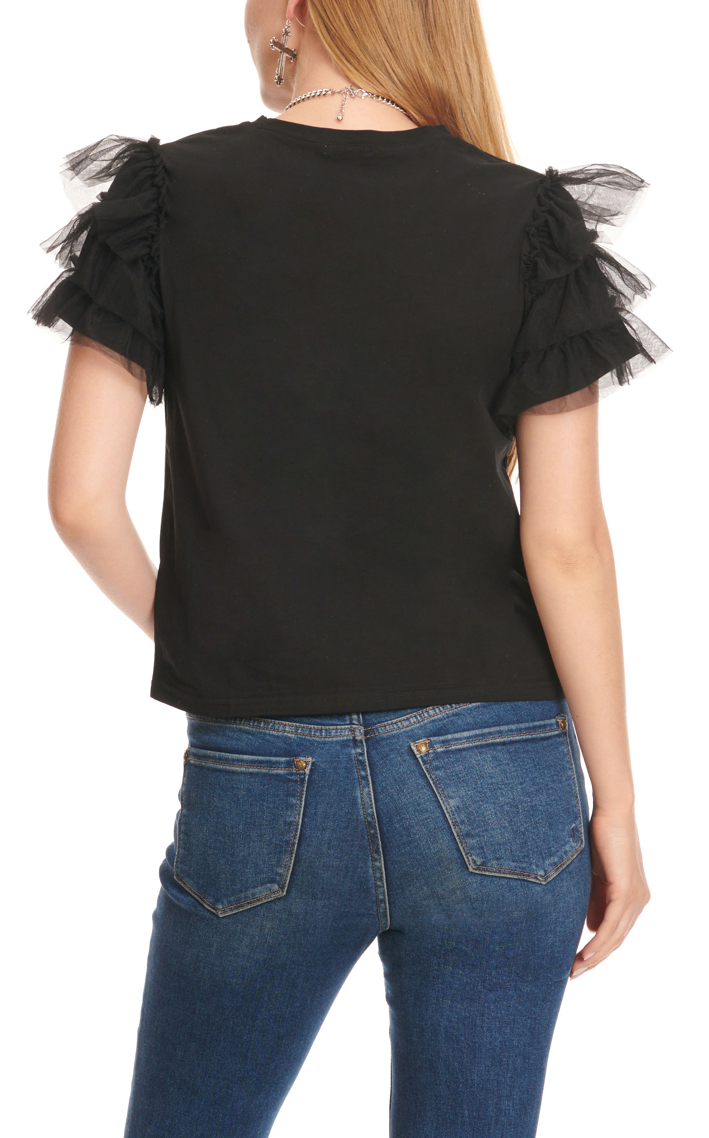 TCEC Women's Black Tiered Toole Short Sleeve Top - Image 1