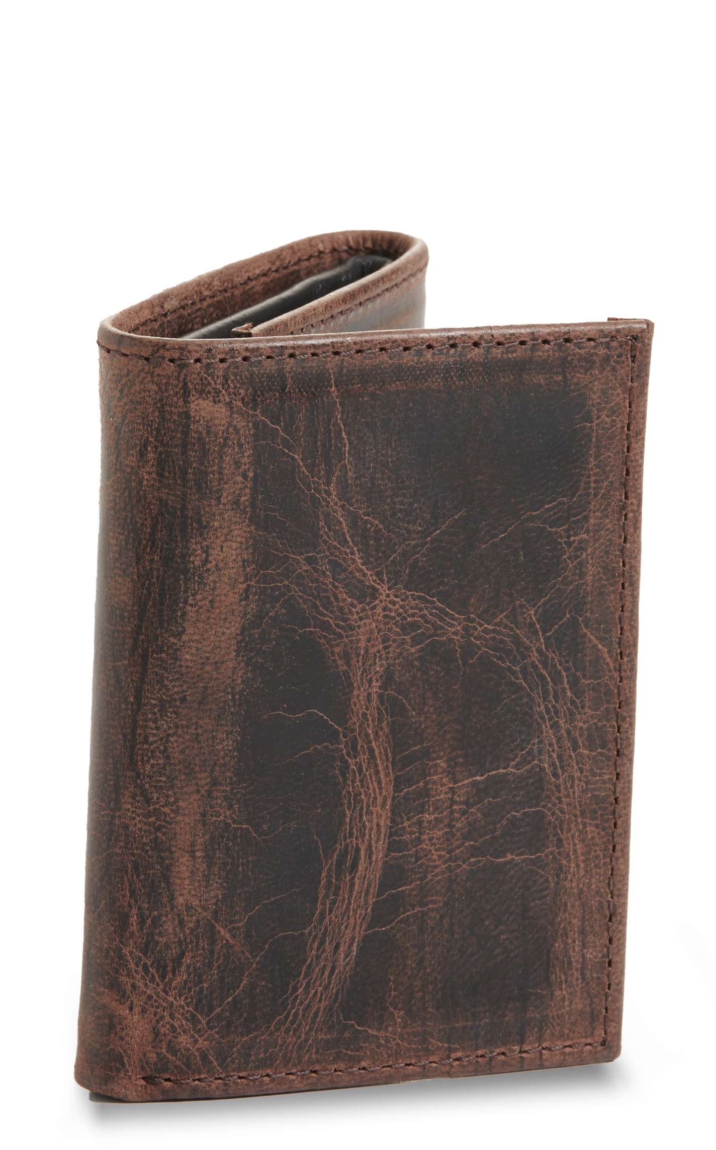JRC & Sons Men's Chocolate Brown Mad Dog Goat Leather Trifold Wallet - Image 1