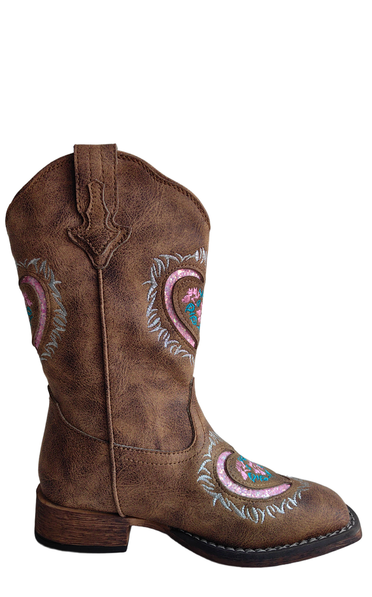Roper Kids’ Lydia Cowboy Boots – Vintage Tan Glitter Heart - Image 1