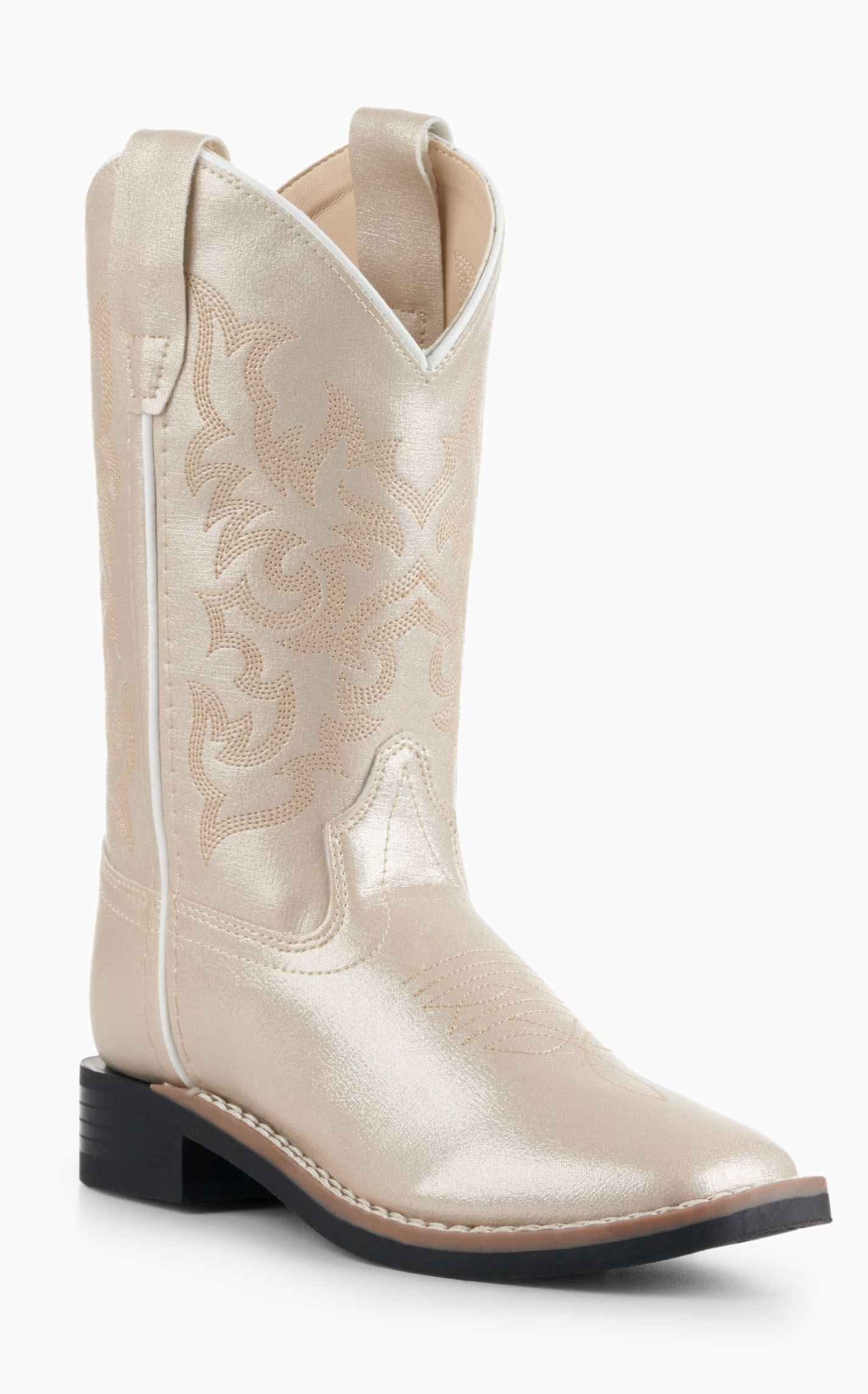 Old West Girls' Pearl Cream Faux Leather Wide Square Cowboy Boots - Image 1