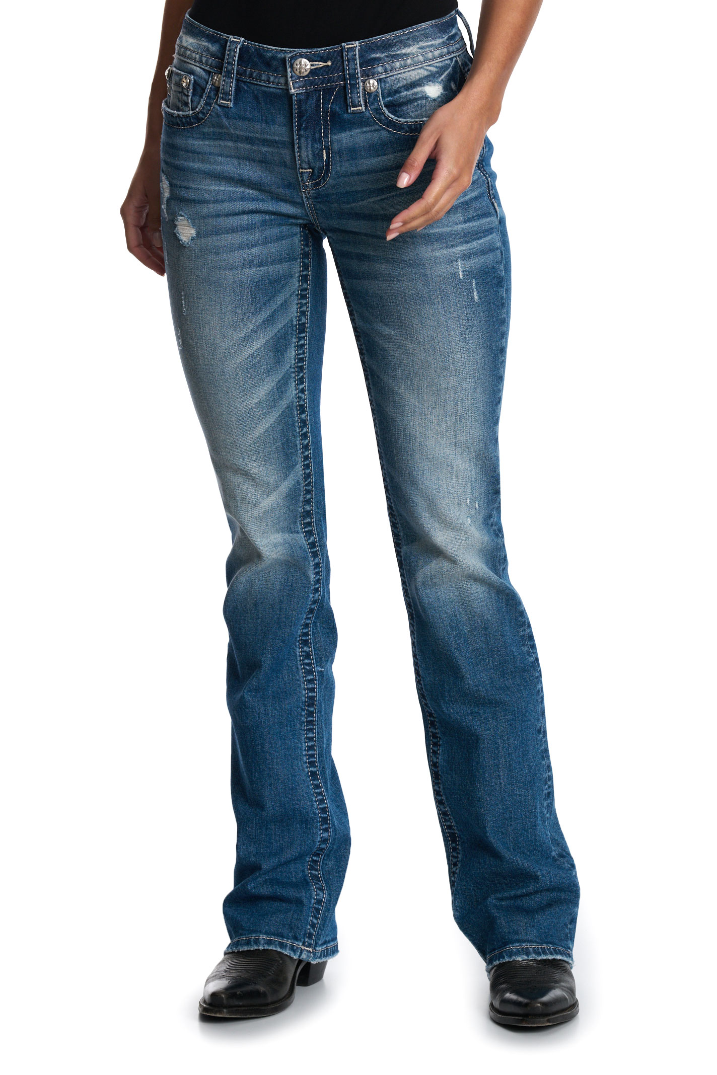 Miss Me Women's Medium Wash Cross Distressed Boot Cut 32\