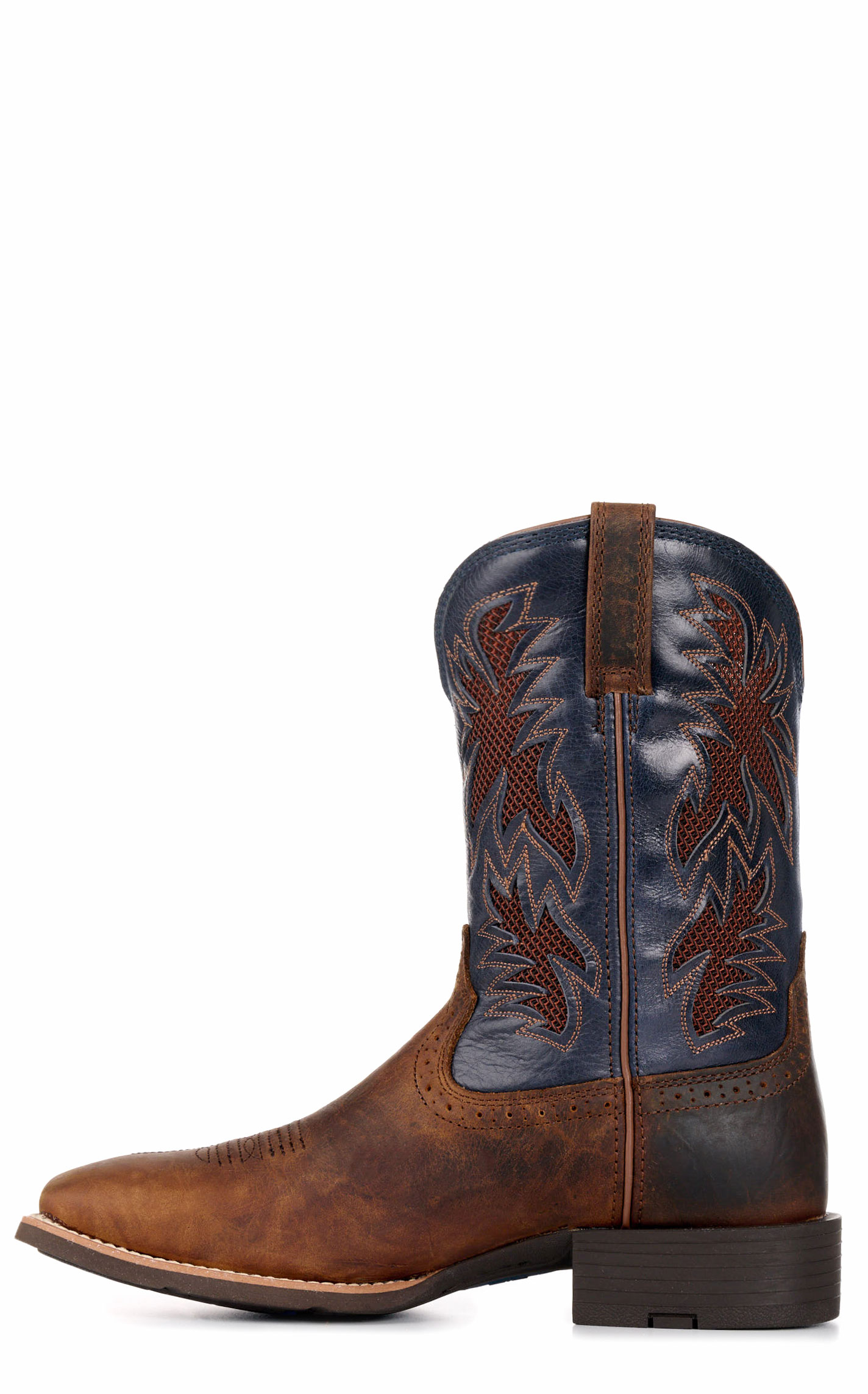 Ariat Men's Sport Cool VentTEK Bar Brown and Blue Wide Square Toe Cowboy Boot - Image 1