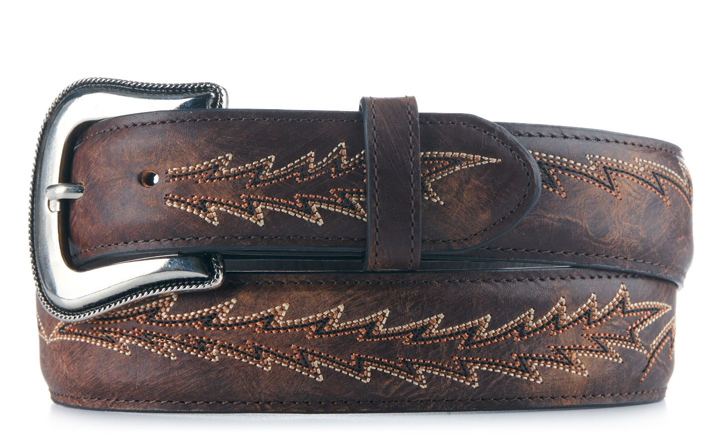 JRC & Sons Women's Nancy Brass Boot Stitch Leather Western Belt - Image 1