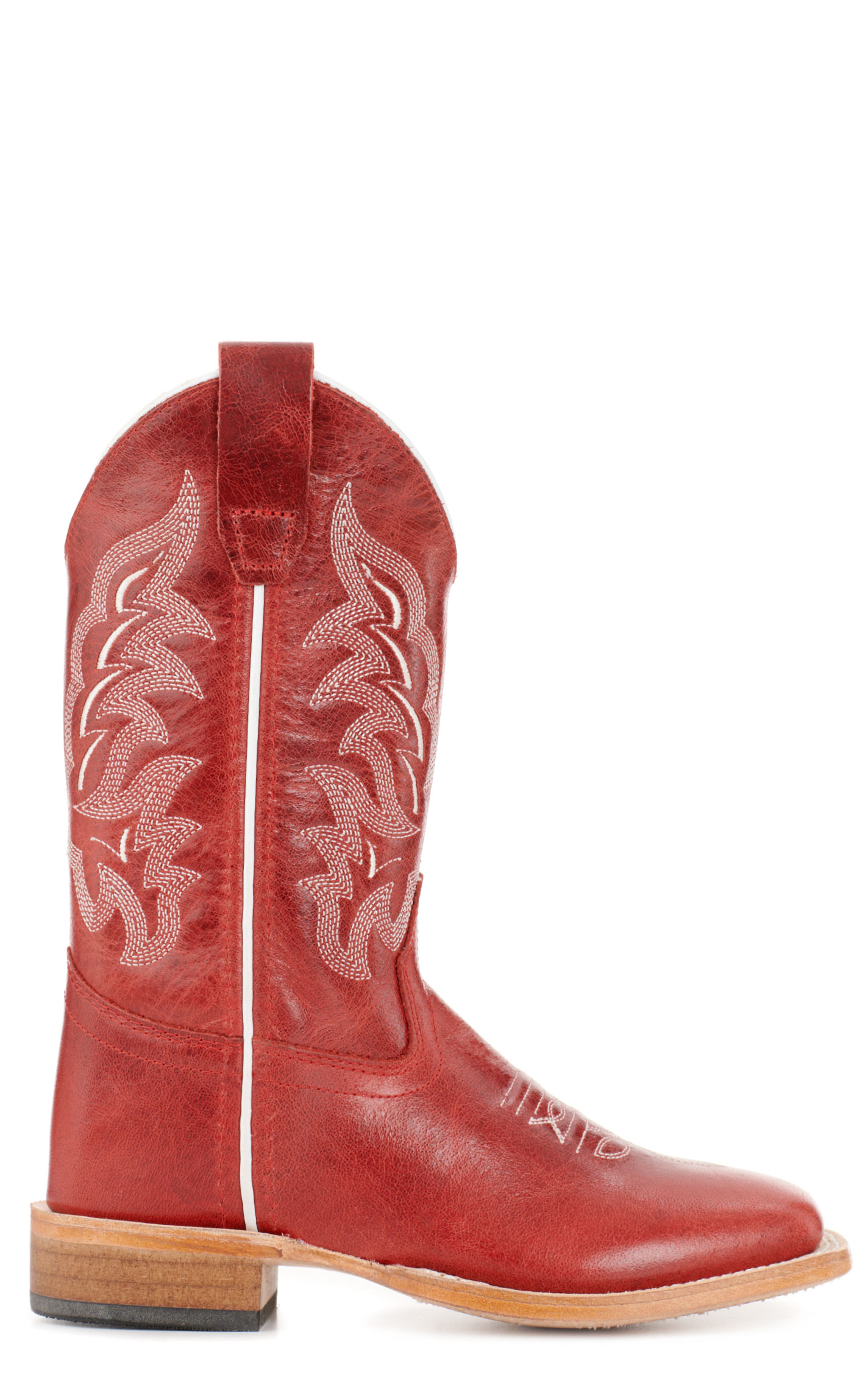 Old West Youth Dark Red Wide Square Toe Cowboy Boots - Image 1