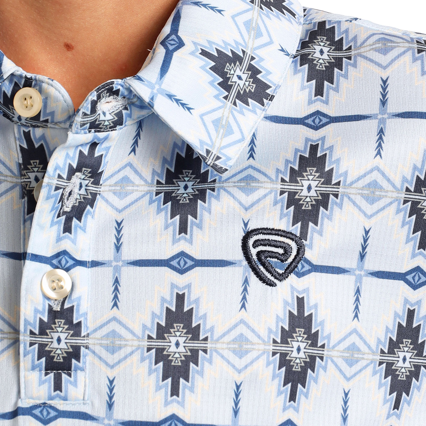 Rock & Roll Denim Boy's Sky & Black Aztec Polo Shirt - Image 1