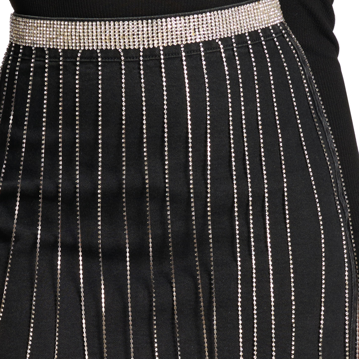 Blue B Women's Black & Long Rhinestones Fringe Denim Skirt - Image 1