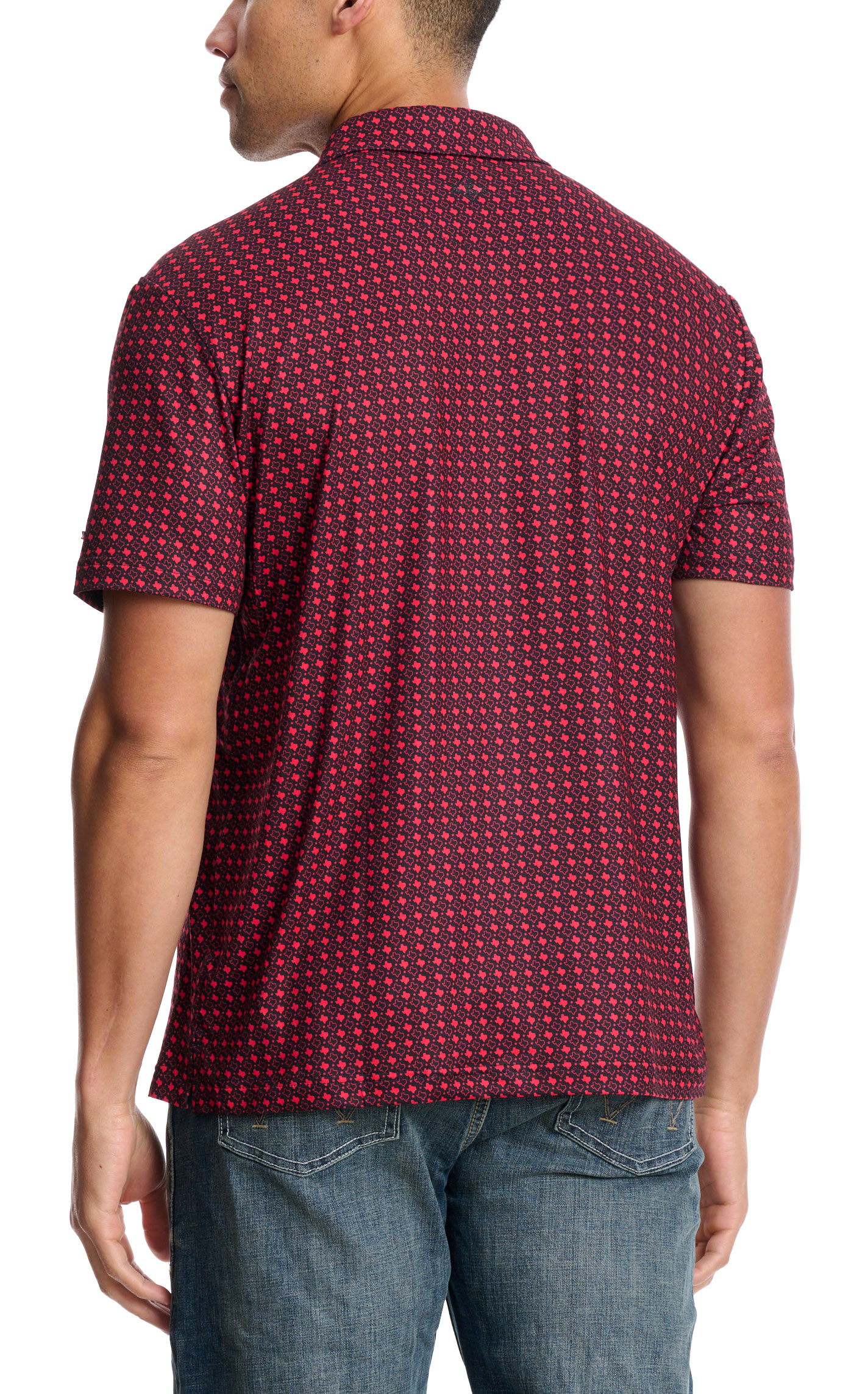 BURLEBO Men's Black & Red Texas Print Performance Polo - Image 1