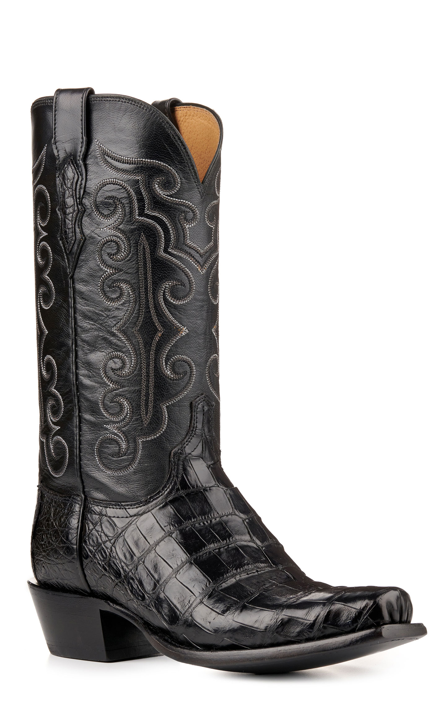 Lucchese Men's Black Ultra Caiman Belly 7-Toe Exotic Cowboy Boots - Image 1