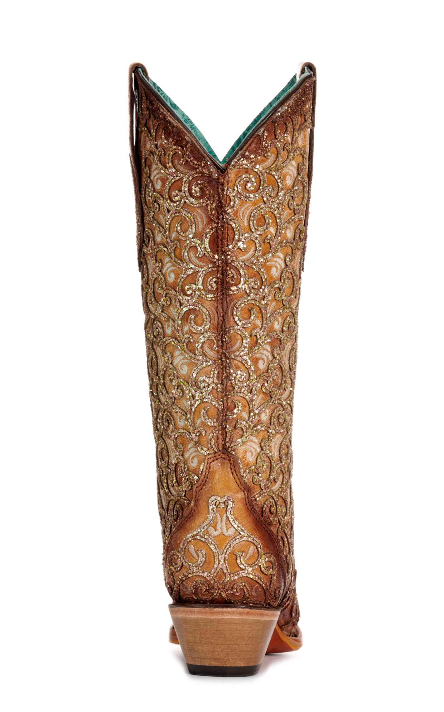 Corral Women's Saddle Tan with Glitter Overlay Snip Toe Cowboy Boots - Image 1